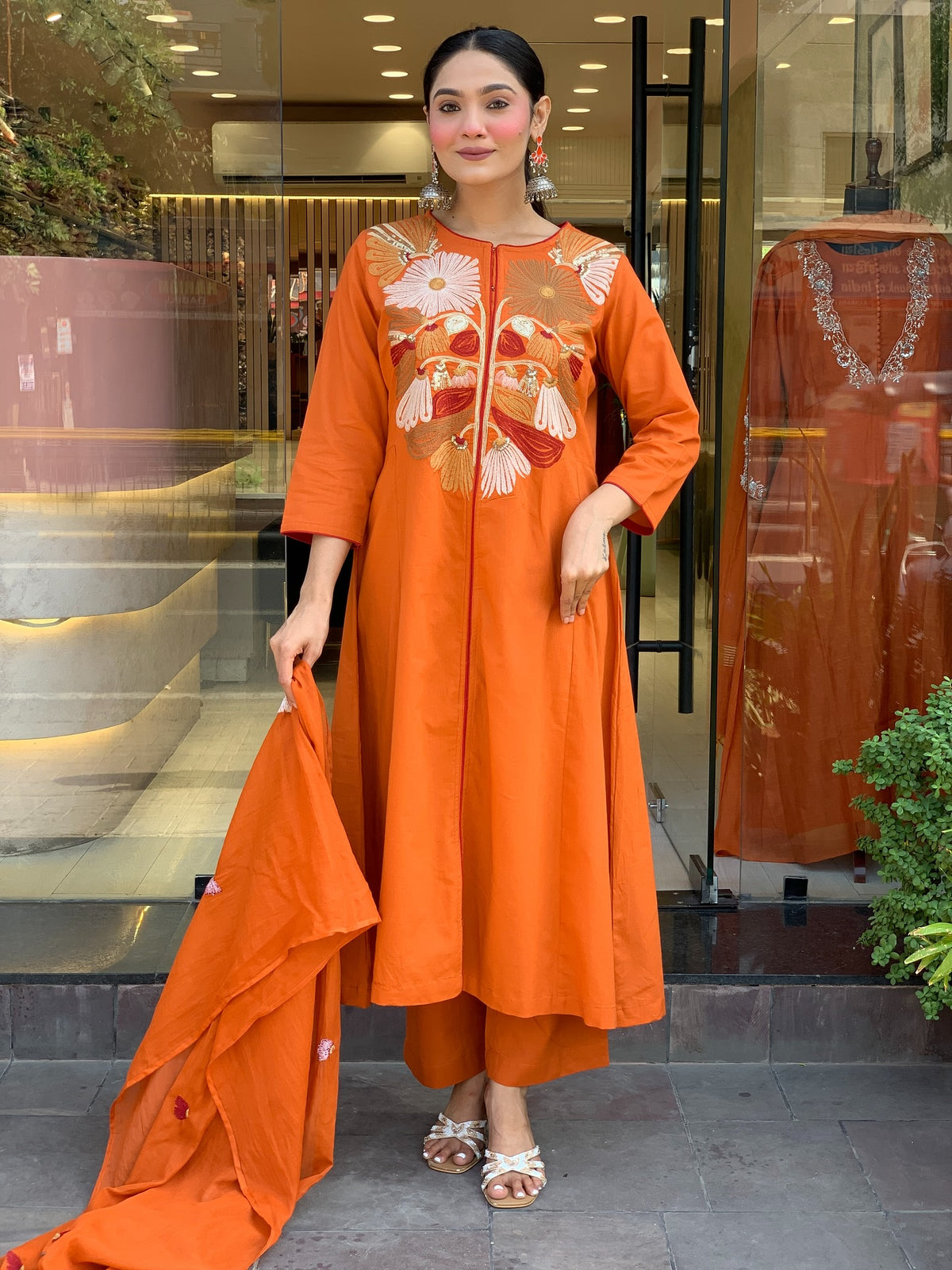 Himani Orange Silk Anarkali Kurta Set with Dupatta for Women