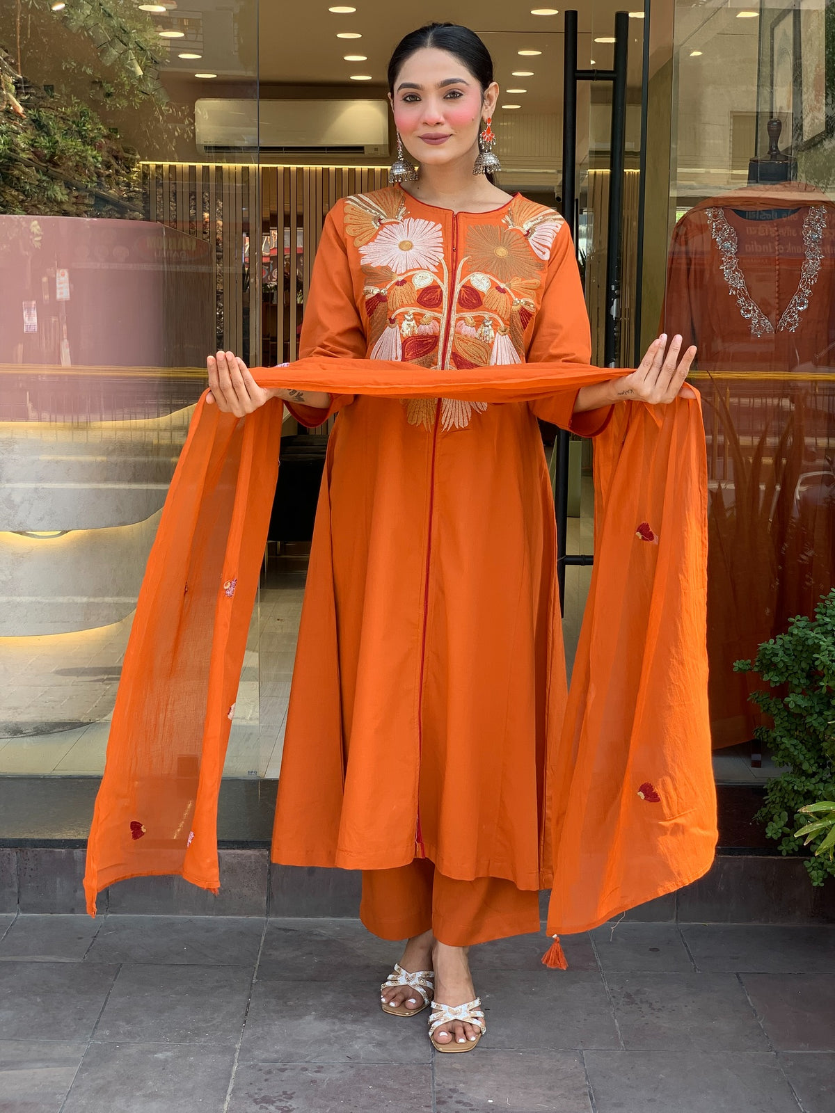 Himani Orange Silk Anarkali Kurta Set with Dupatta for Women