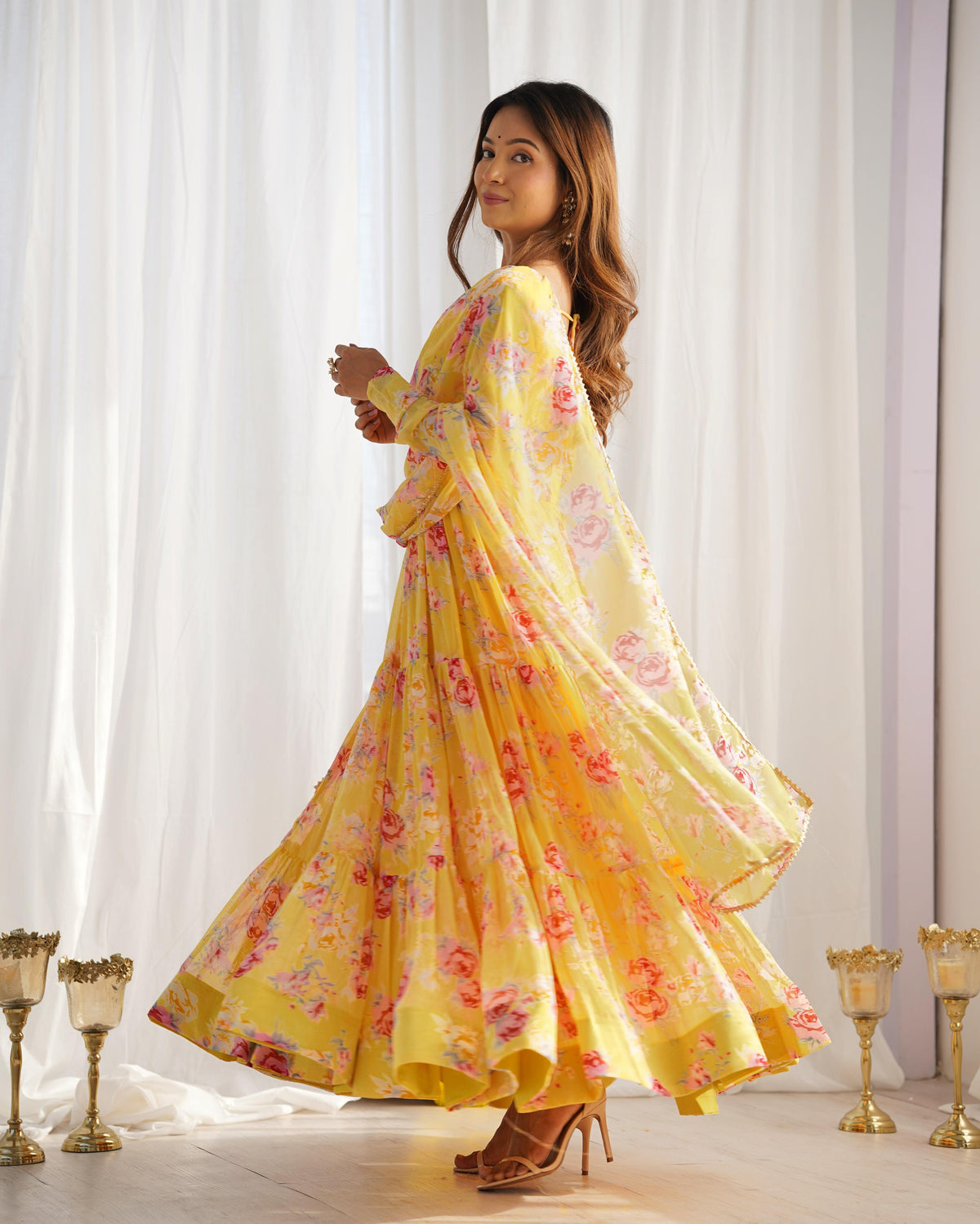 Mustard Silk Embroidered Anarkali Kurta Set With Dupatta For Women