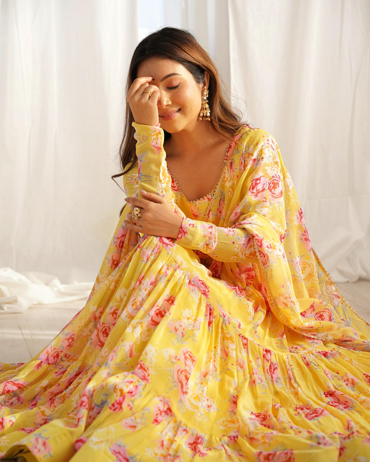 Mustard Silk Embroidered Anarkali Kurta Set With Dupatta For Women