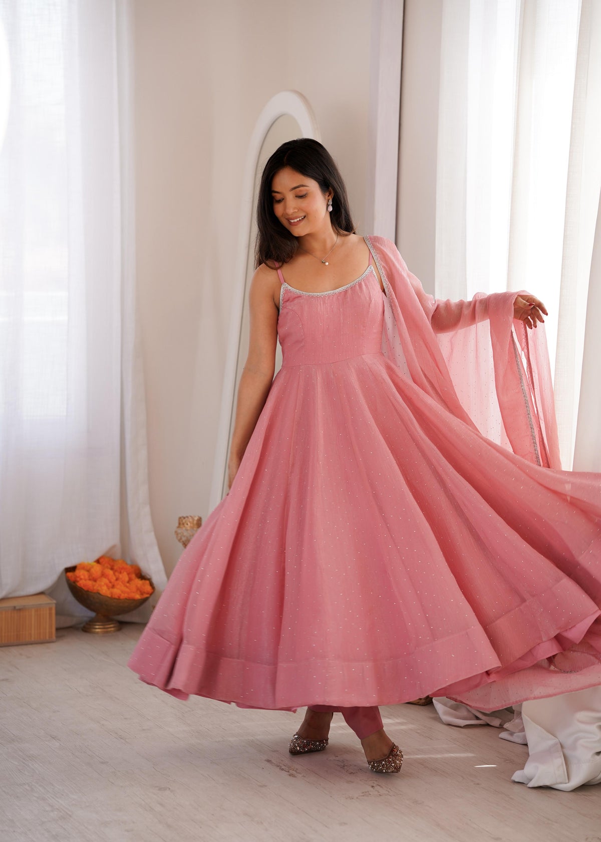 Pink Silk Embroidered Anarkali Kurta Set With Dupatta For Women