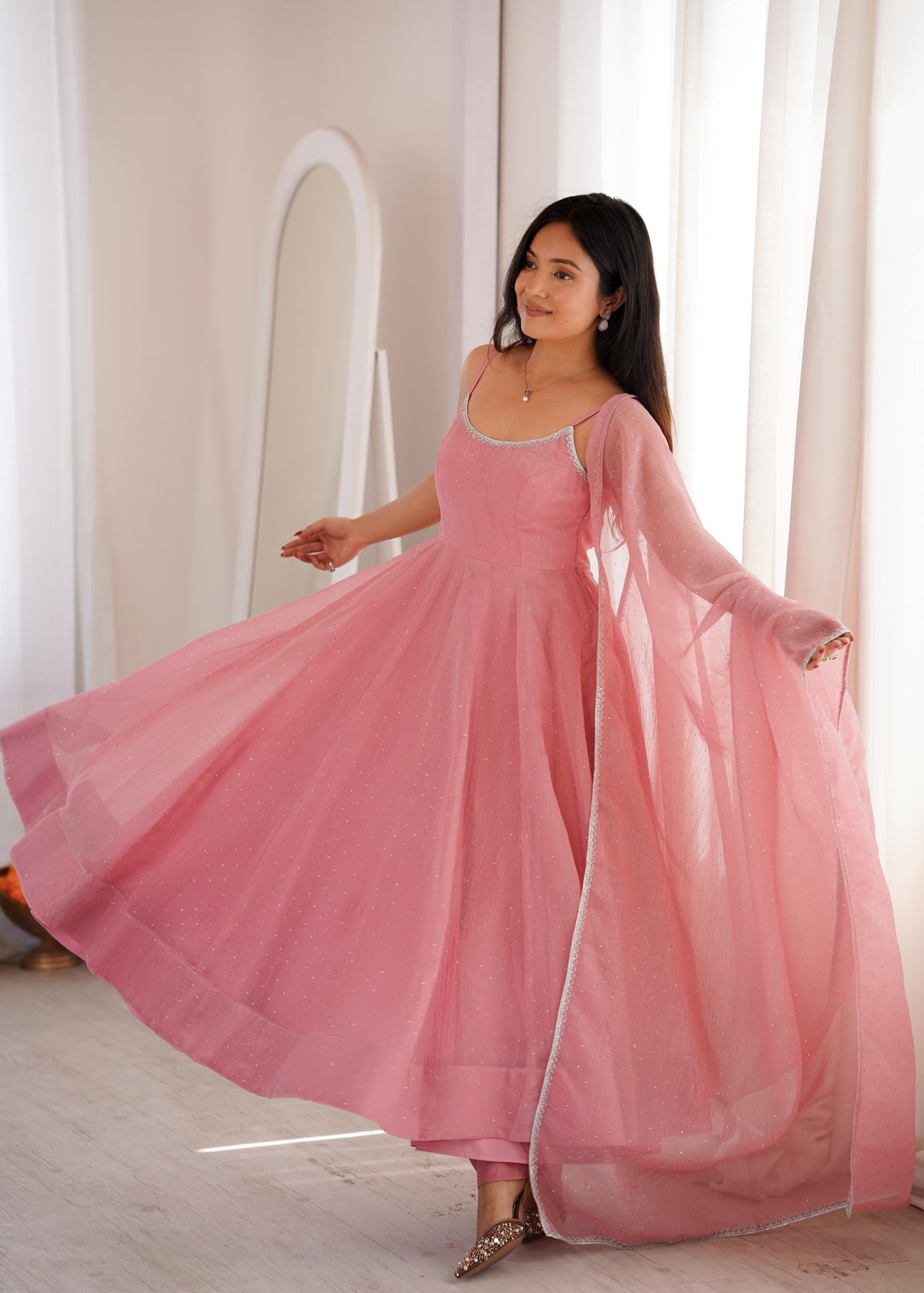 Pink Silk Embroidered Anarkali Kurta Set With Dupatta For Women