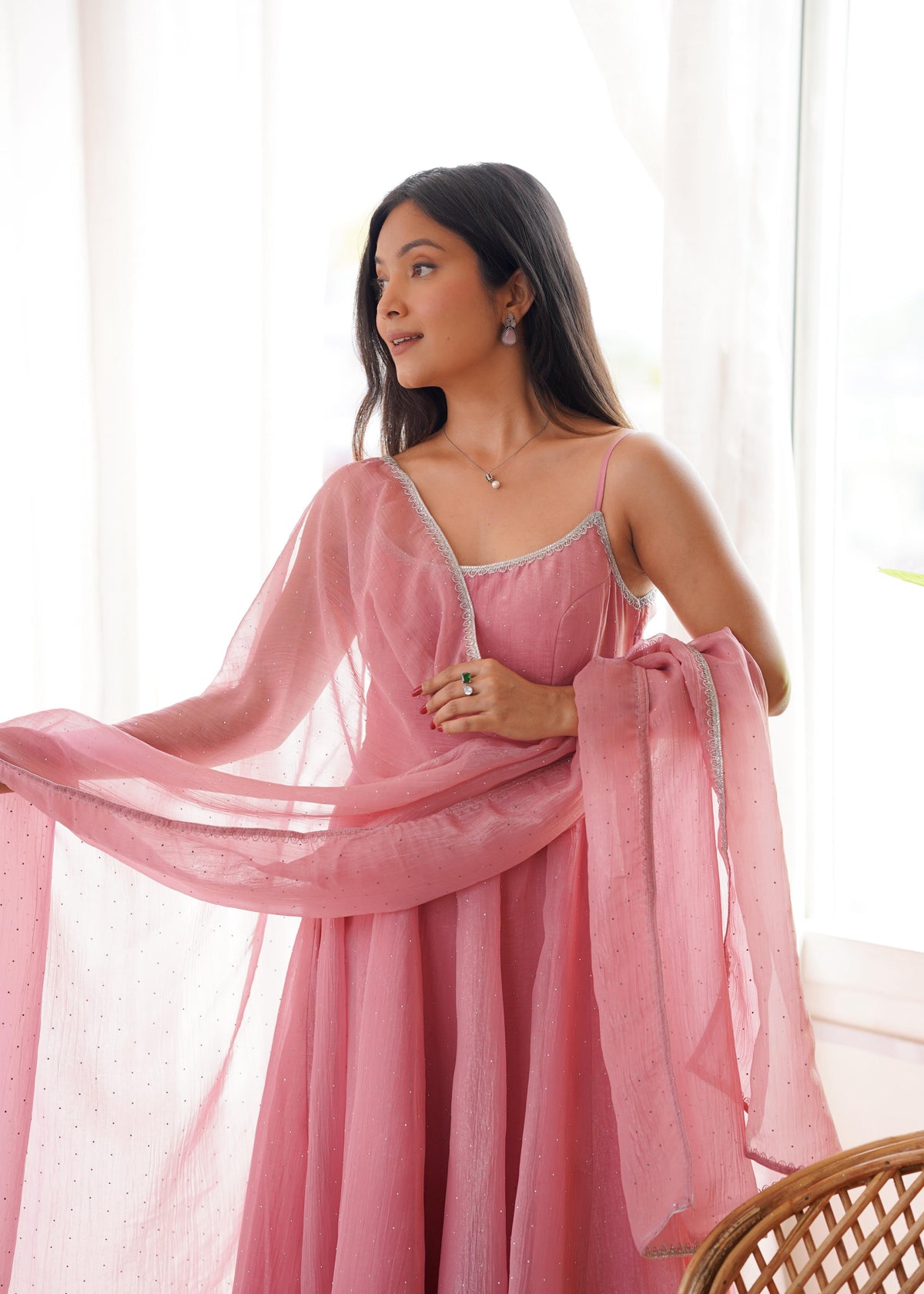Pink Silk Embroidered Anarkali Kurta Set With Dupatta For Women