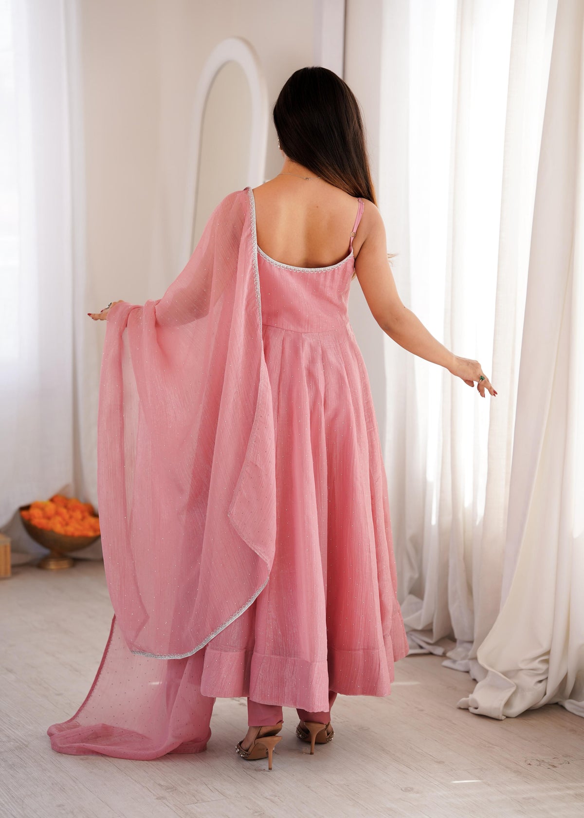 Pink Silk Embroidered Anarkali Kurta Set With Dupatta For Women