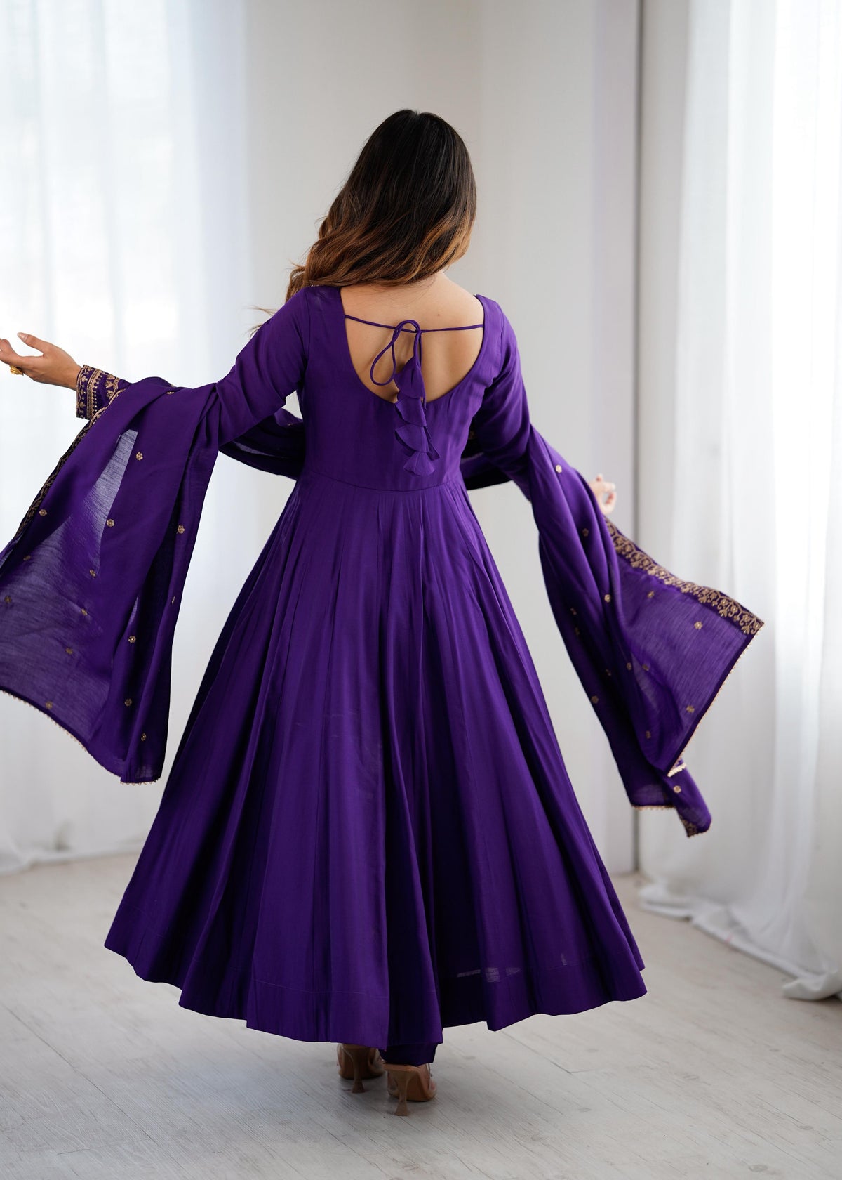Wine Silk Embroidered Anarkali Kurta Set With Dupatta For Women