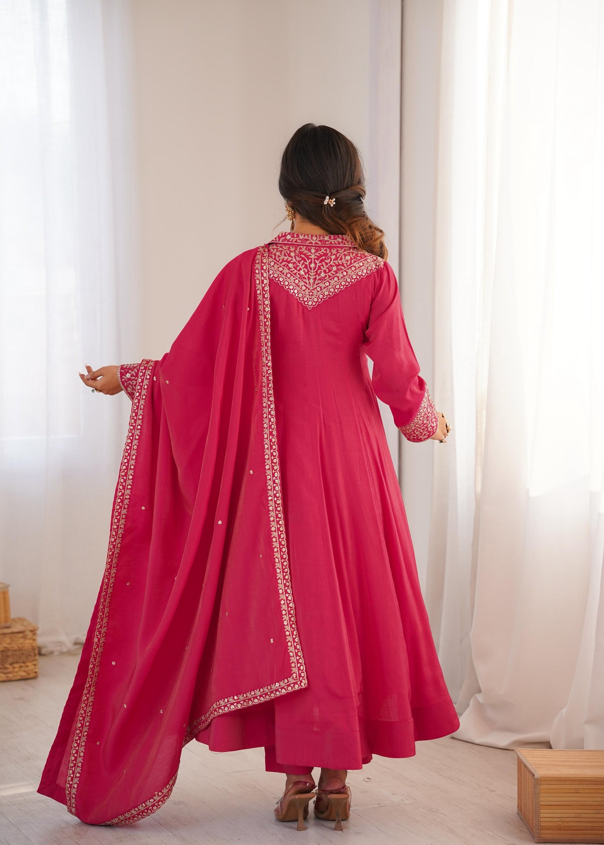 Pink Silk Embroidered Anarkali Kurta Set With Dupatta For Women