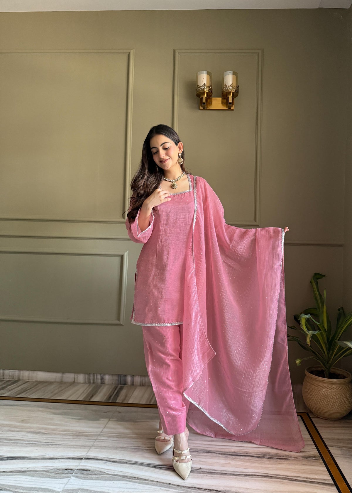 Pink Silk Embroidered Peplum Sharara Set With Dupatta For Women