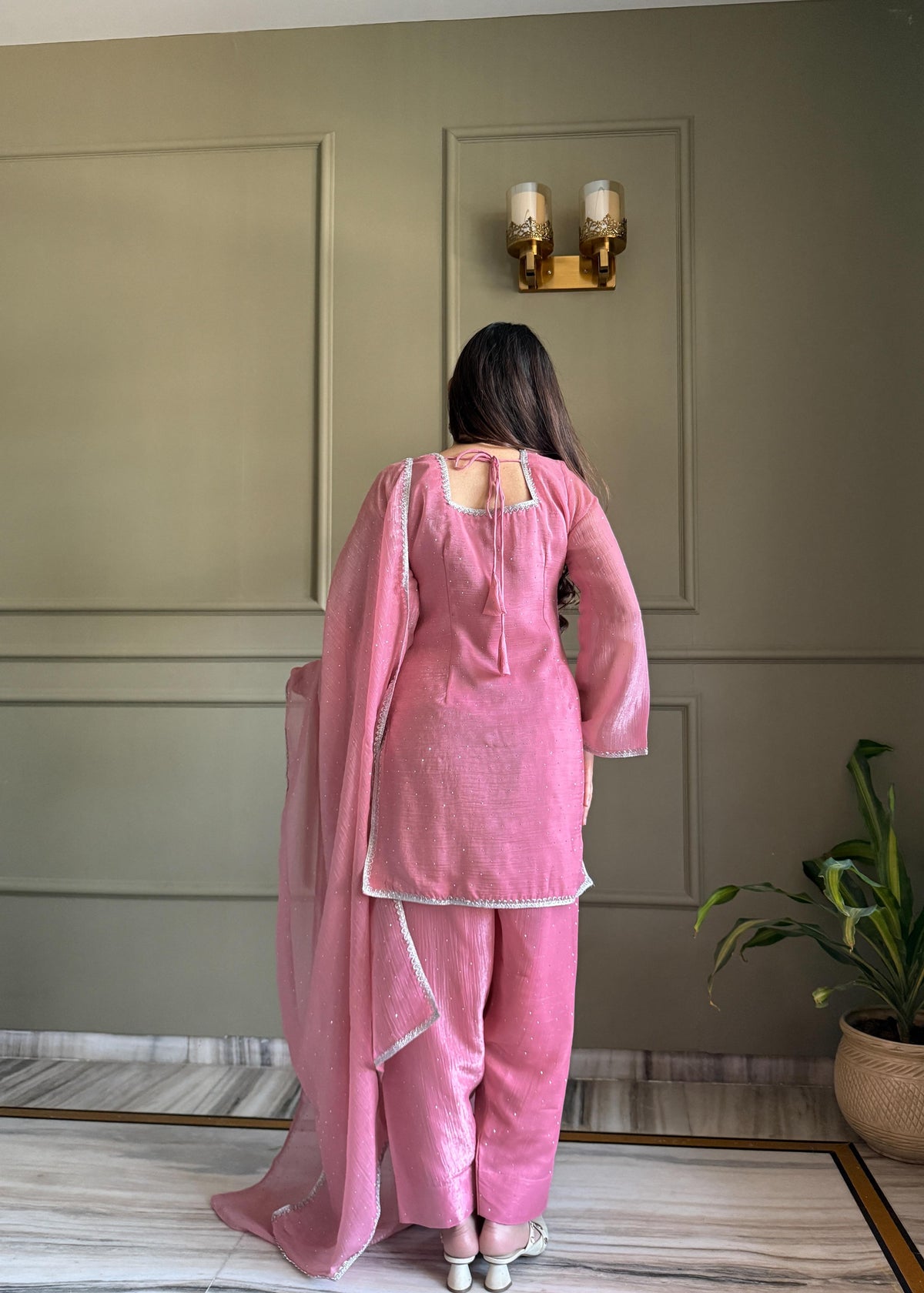 Pink Silk Embroidered Peplum Sharara Set With Dupatta For Women
