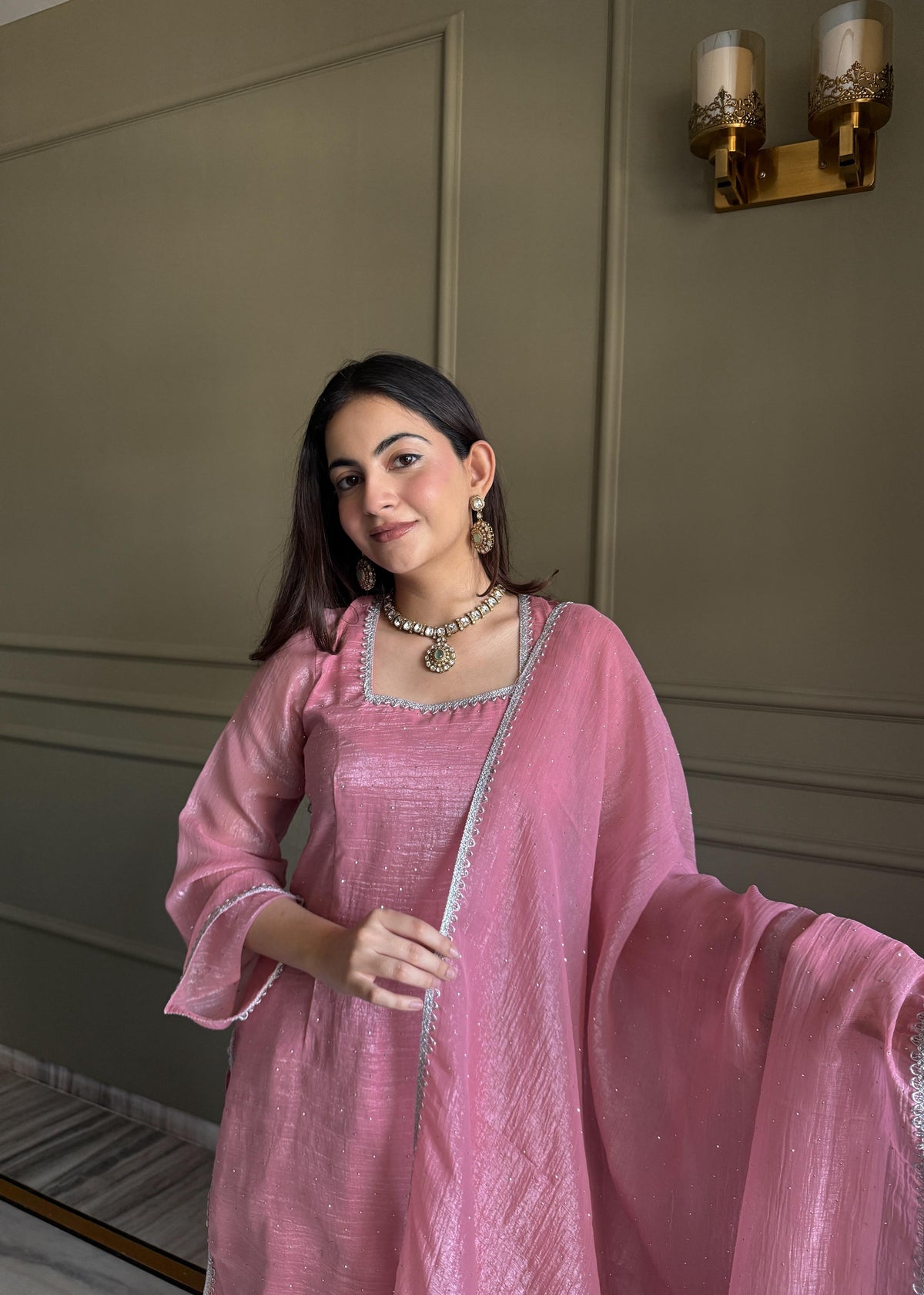 Pink Silk Embroidered Peplum Sharara Set With Dupatta For Women