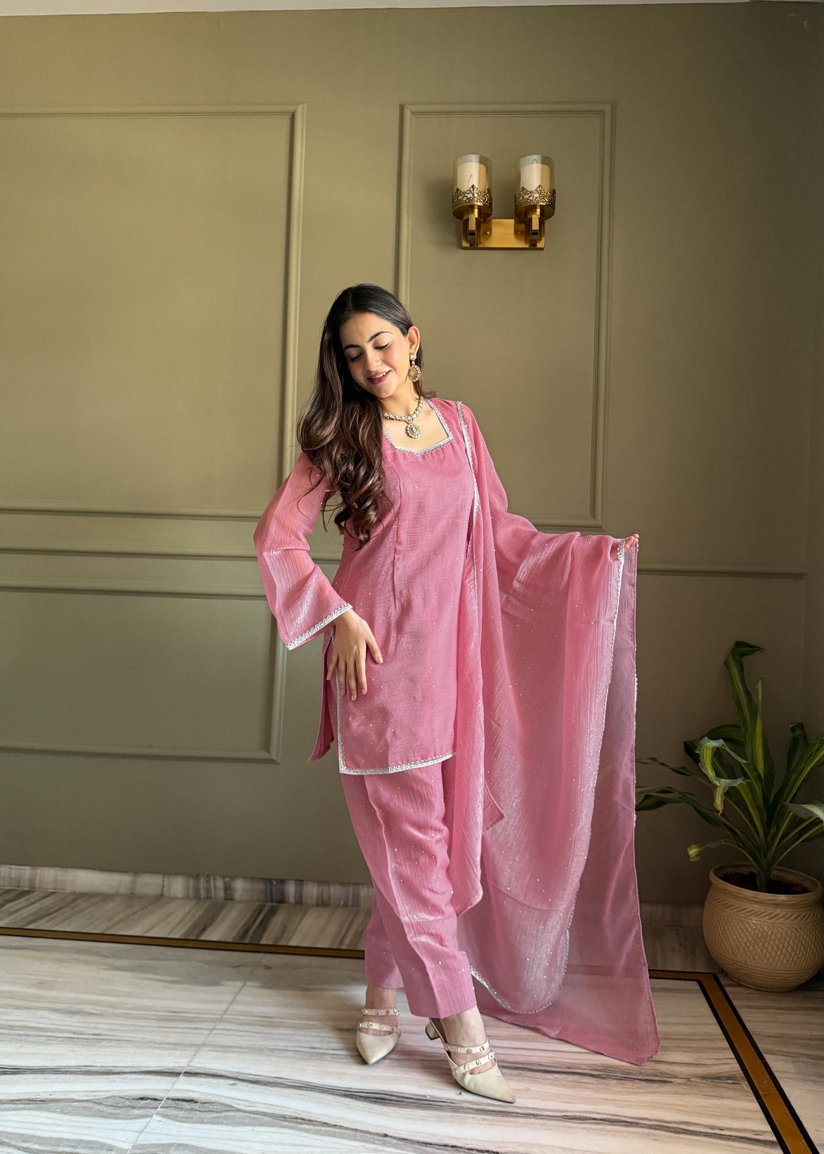 Pink Silk Embroidered Peplum Sharara Set With Dupatta For Women