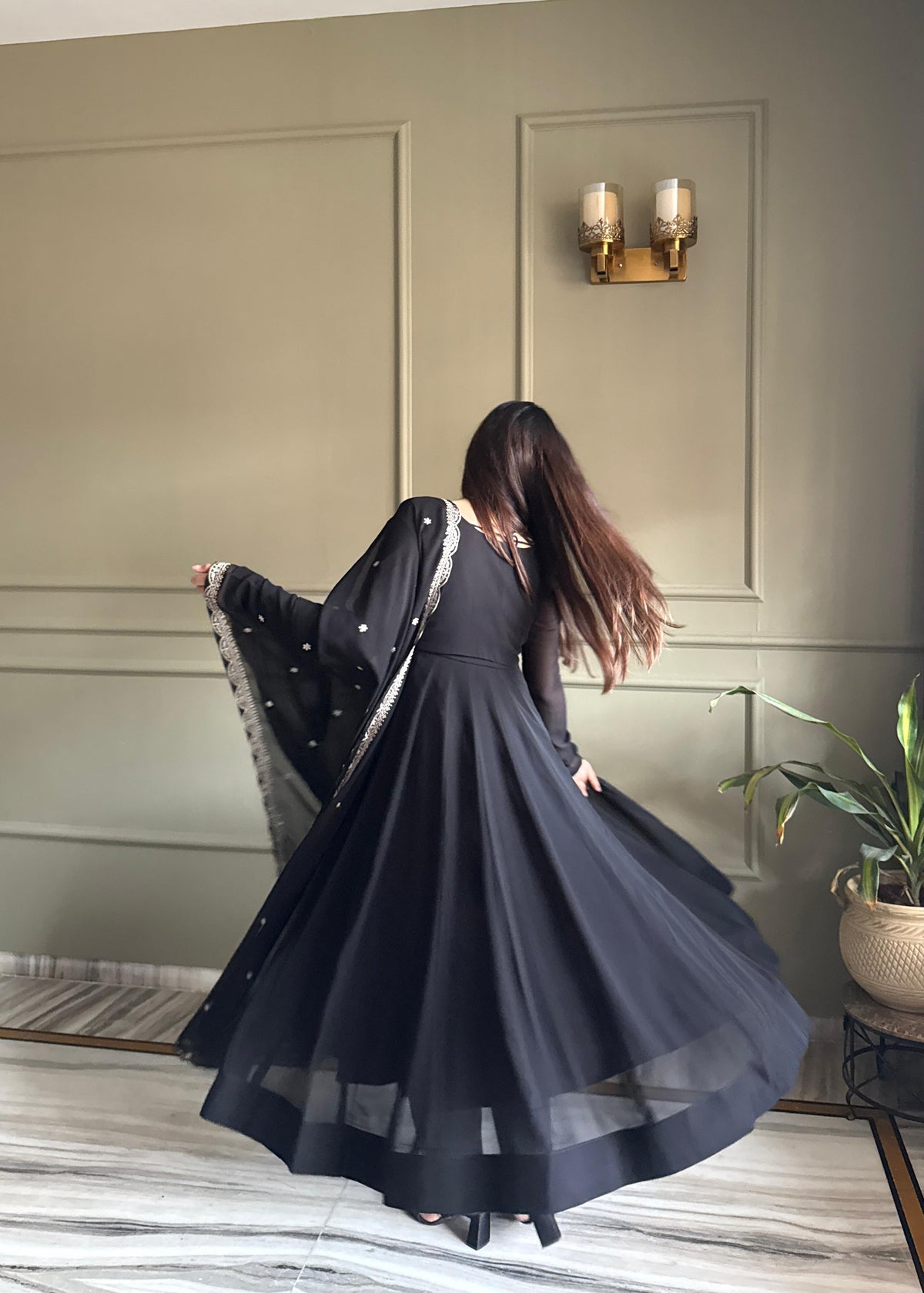 Black Silk Embroidered Anarkali Kurta Set With Dupatta For Women