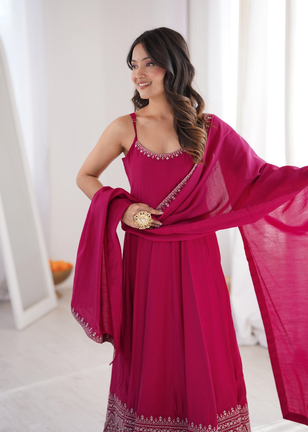 Pink Silk Embroidered Anarkali Kurta Set With Dupatta For Women