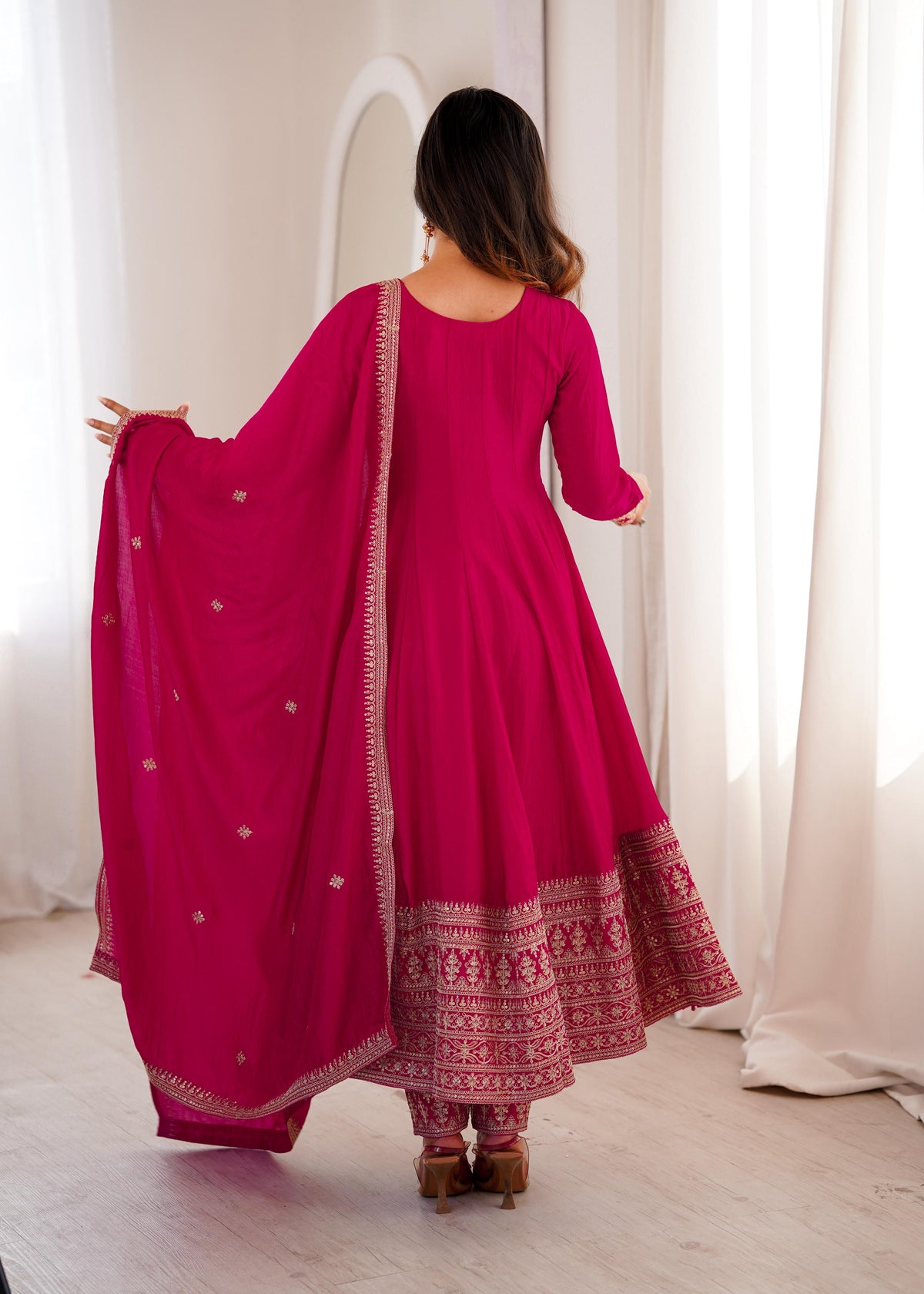 Pink Silk Embroidered Anarkali Kurta Set With Dupatta For Women