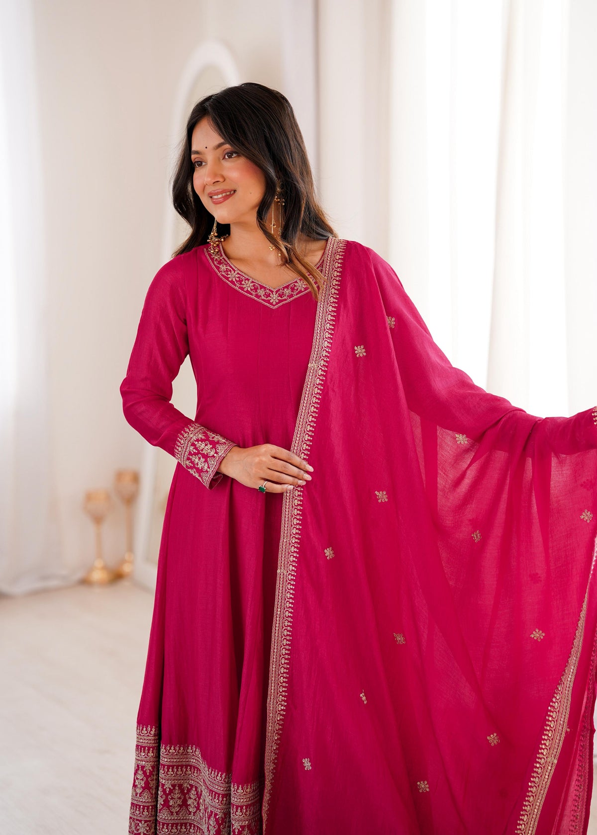 Pink Silk Embroidered Anarkali Kurta Set With Dupatta For Women