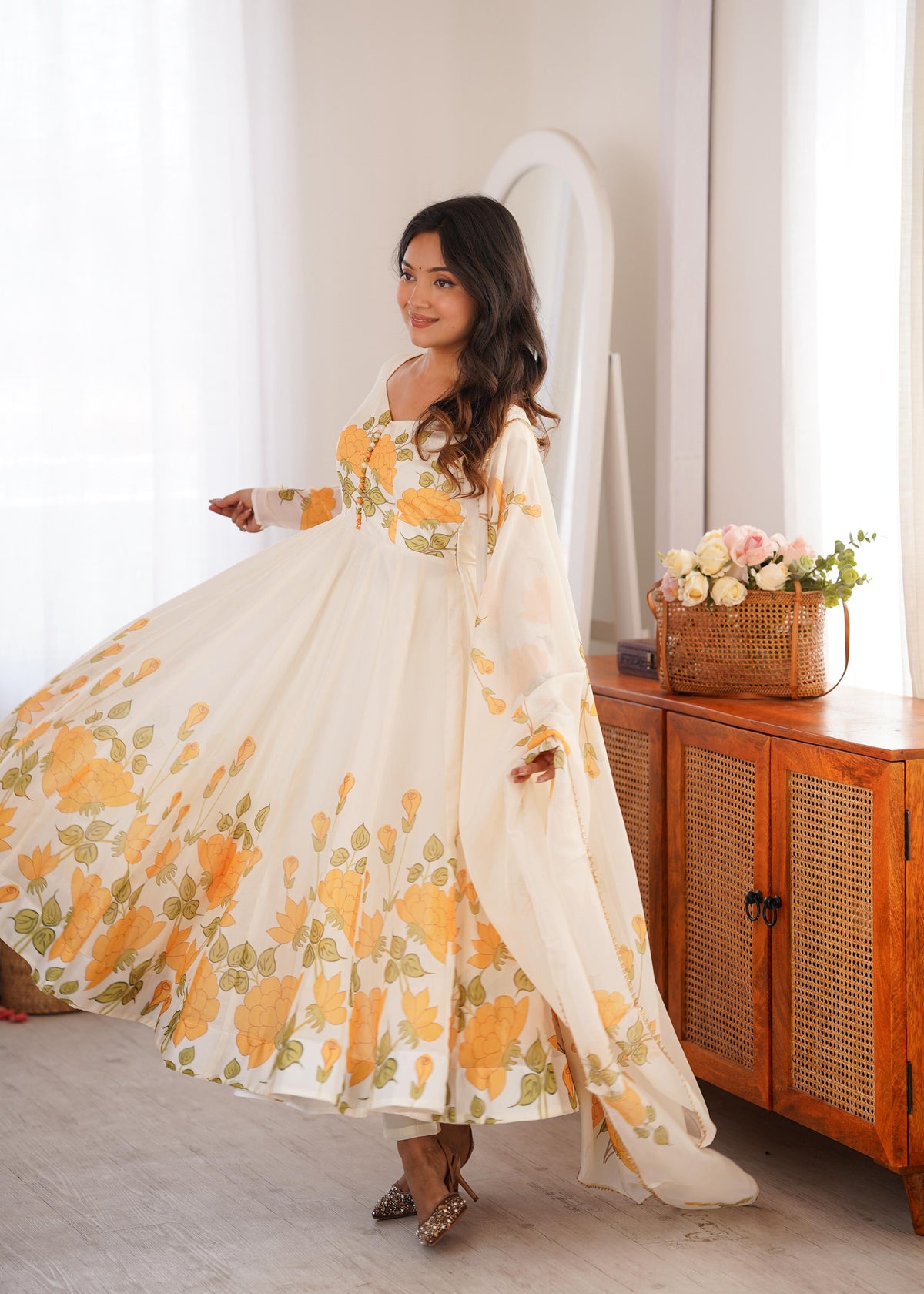 Yellow Silk Embroidered Anarkali Kurta Set With Dupatta For Women