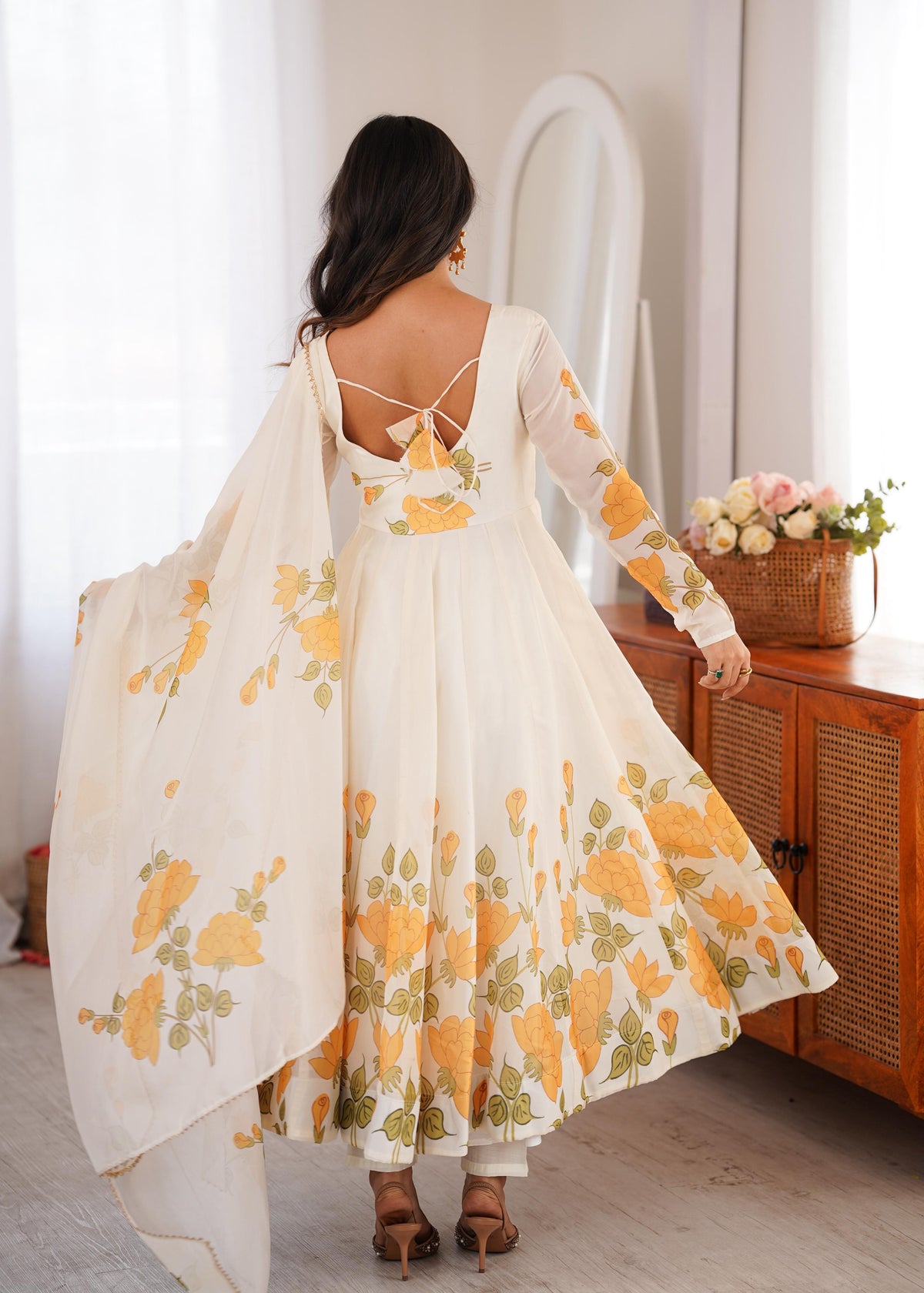 Yellow Silk Embroidered Anarkali Kurta Set With Dupatta For Women