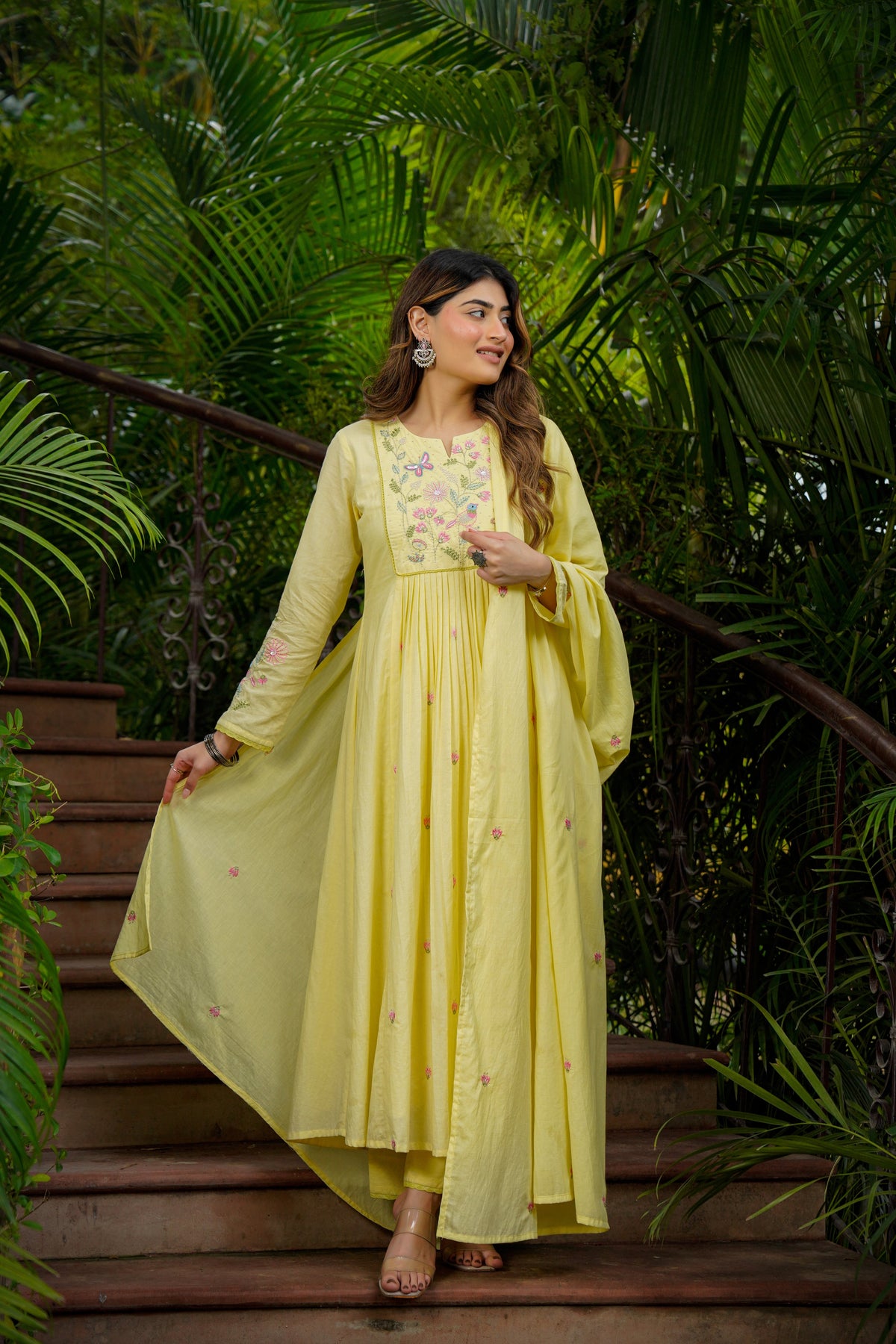 Kimora Yellow Silk Anarkali Kurta Set with Dupatta for Women