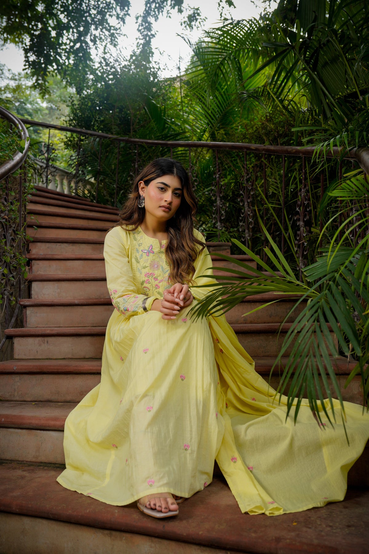 Kimora Yellow Silk Anarkali Kurta Set with Dupatta for Women