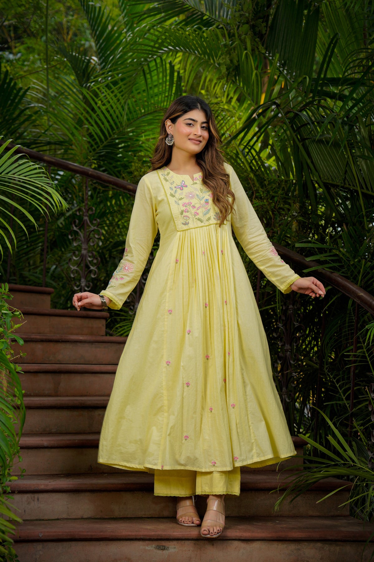 Kimora Yellow Silk Anarkali Kurta Set with Dupatta for Women