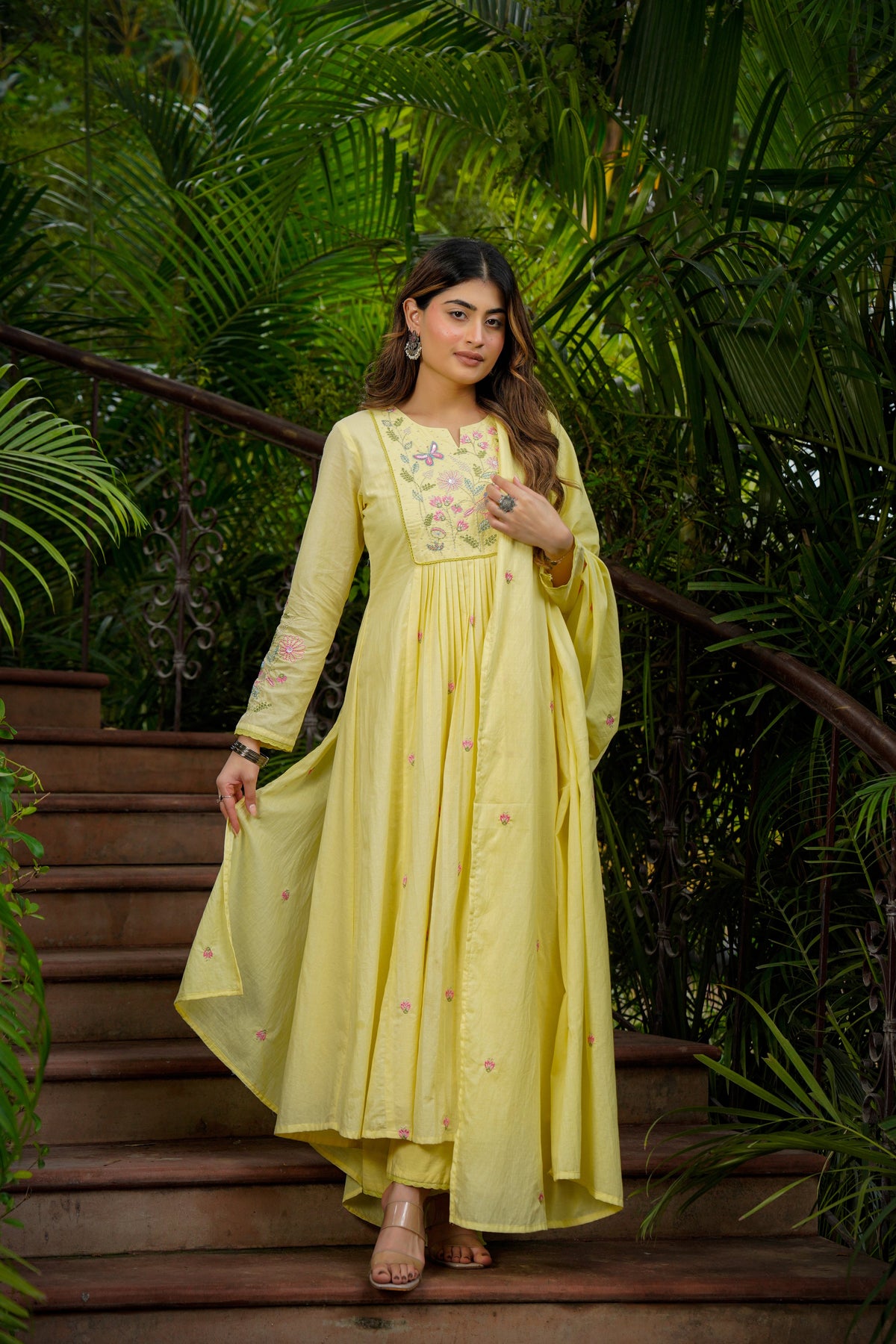 Kimora Yellow Silk Anarkali Kurta Set with Dupatta for Women