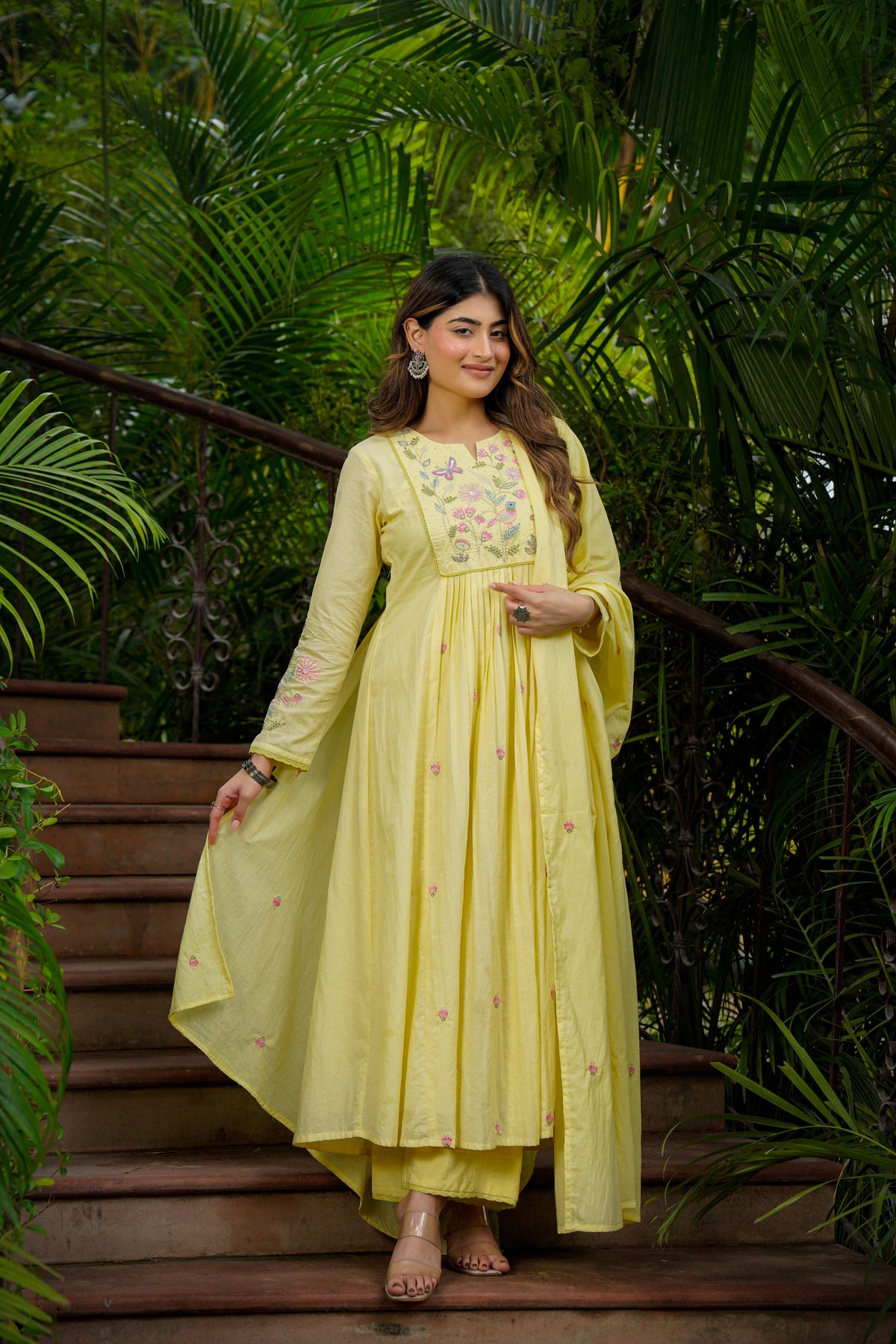 Kimora Yellow Silk Anarkali Kurta Set with Dupatta for Women