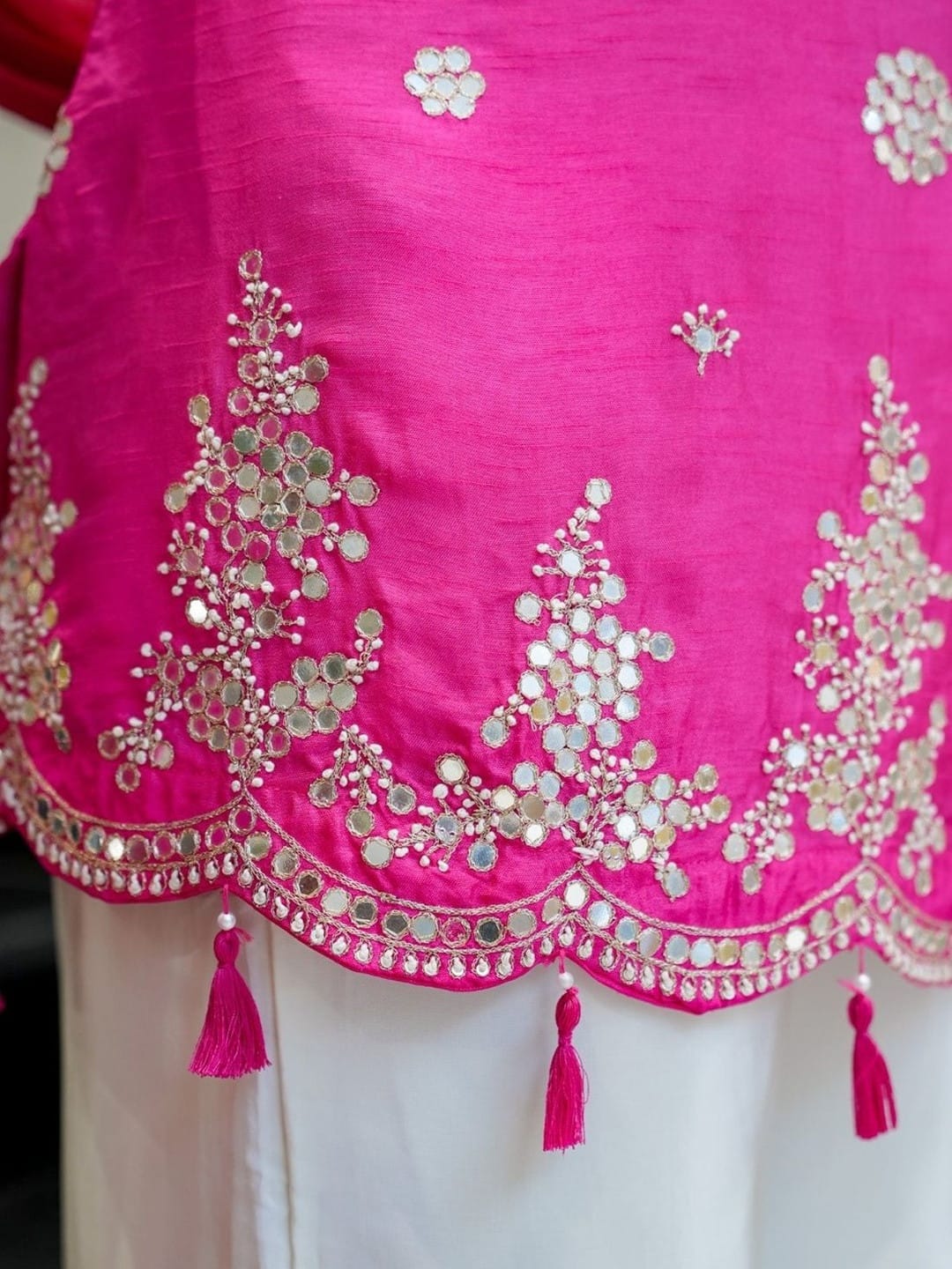 Pink Silk Embroidered Festive Peplum Sharara with Dupatta