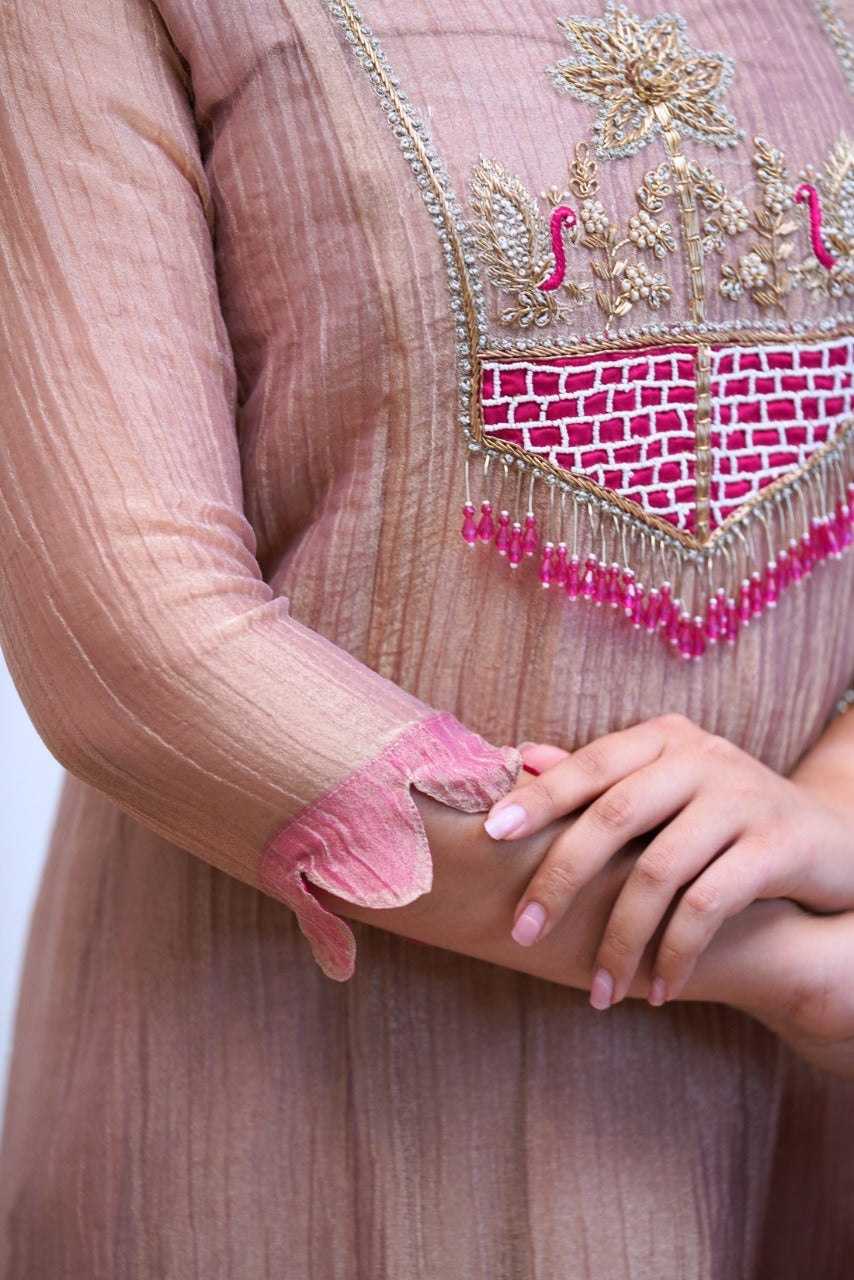 Women’s Lilac Pink Traditional Anarkali Set with Embroidered Kurta, Pants & Dupatta