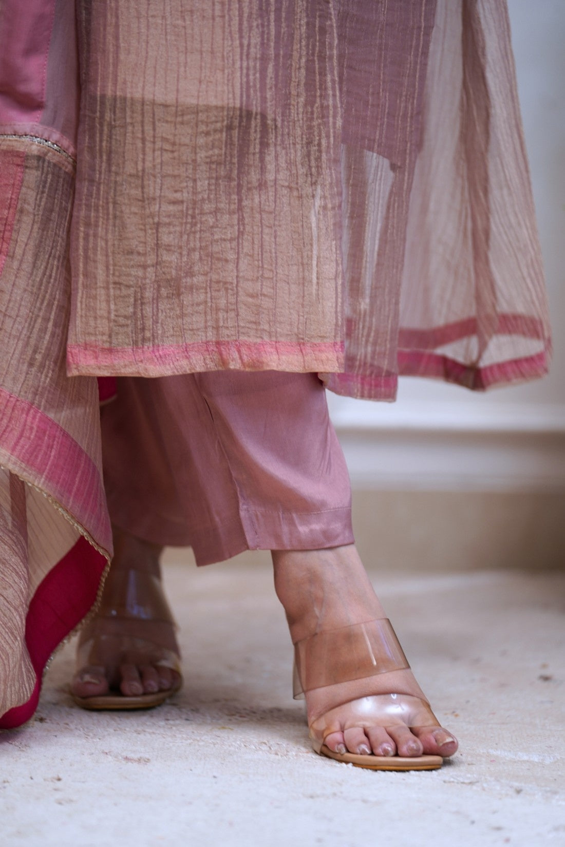 Women’s Lilac Pink Traditional Anarkali Set with Embroidered Kurta, Pants & Dupatta