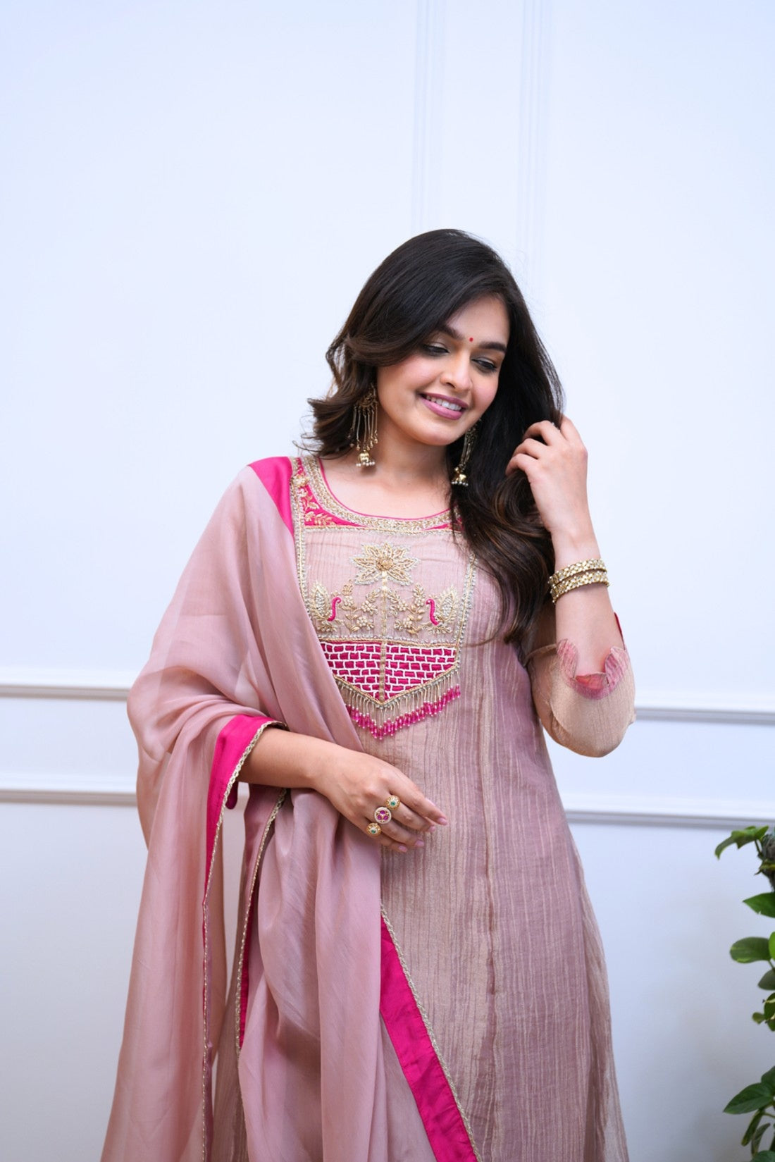 Women’s Lilac Pink Traditional Anarkali Set with Embroidered Kurta, Pants & Dupatta