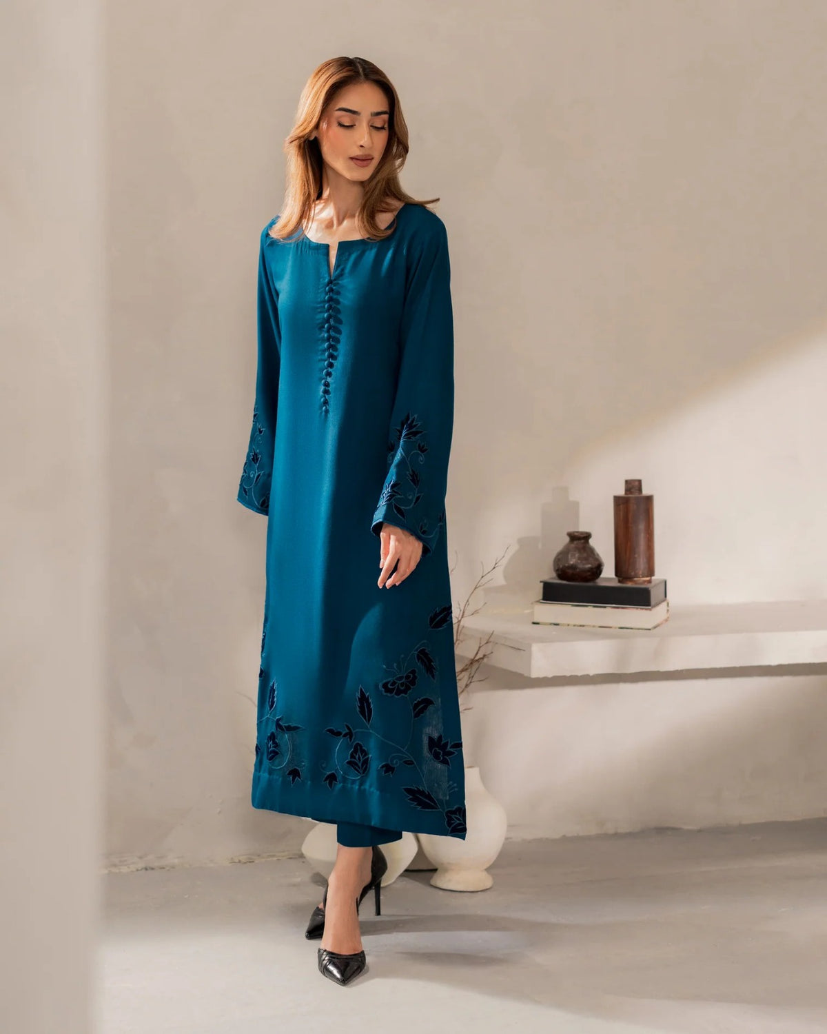 Rama Green Embroidered Straight Kurta Suit Set for Women
