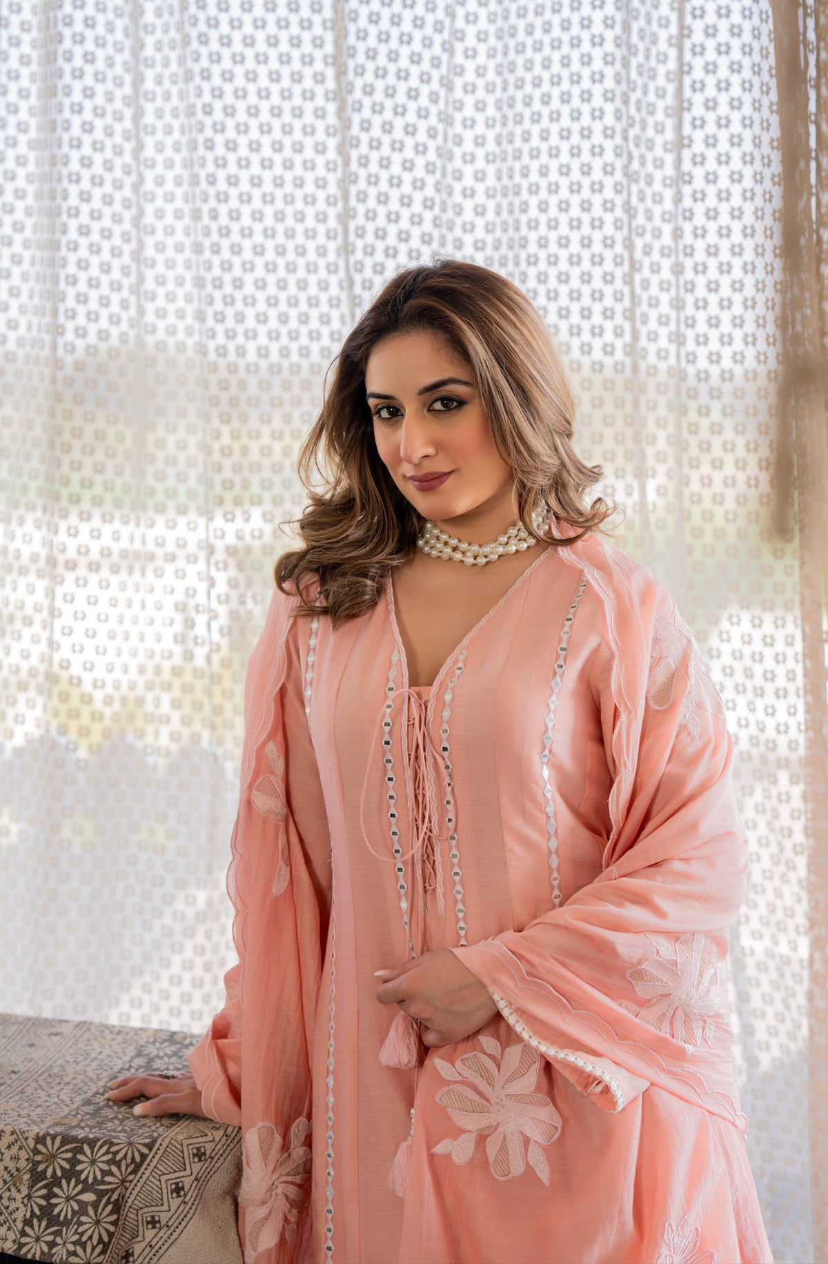 Metry Peach Silk Anarkali Kurta Set with Dupatta for Women