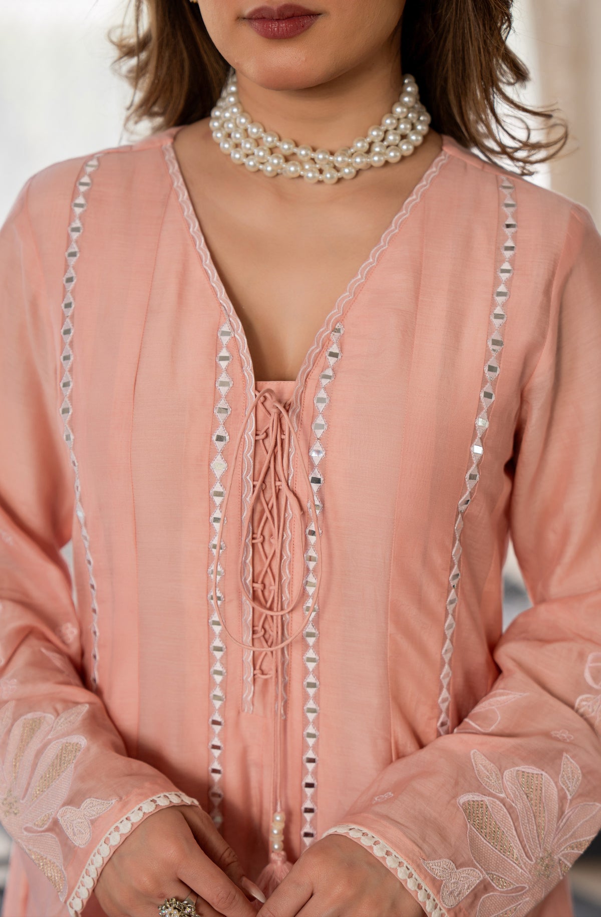 Metry Peach Silk Anarkali Kurta Set with Dupatta for Women