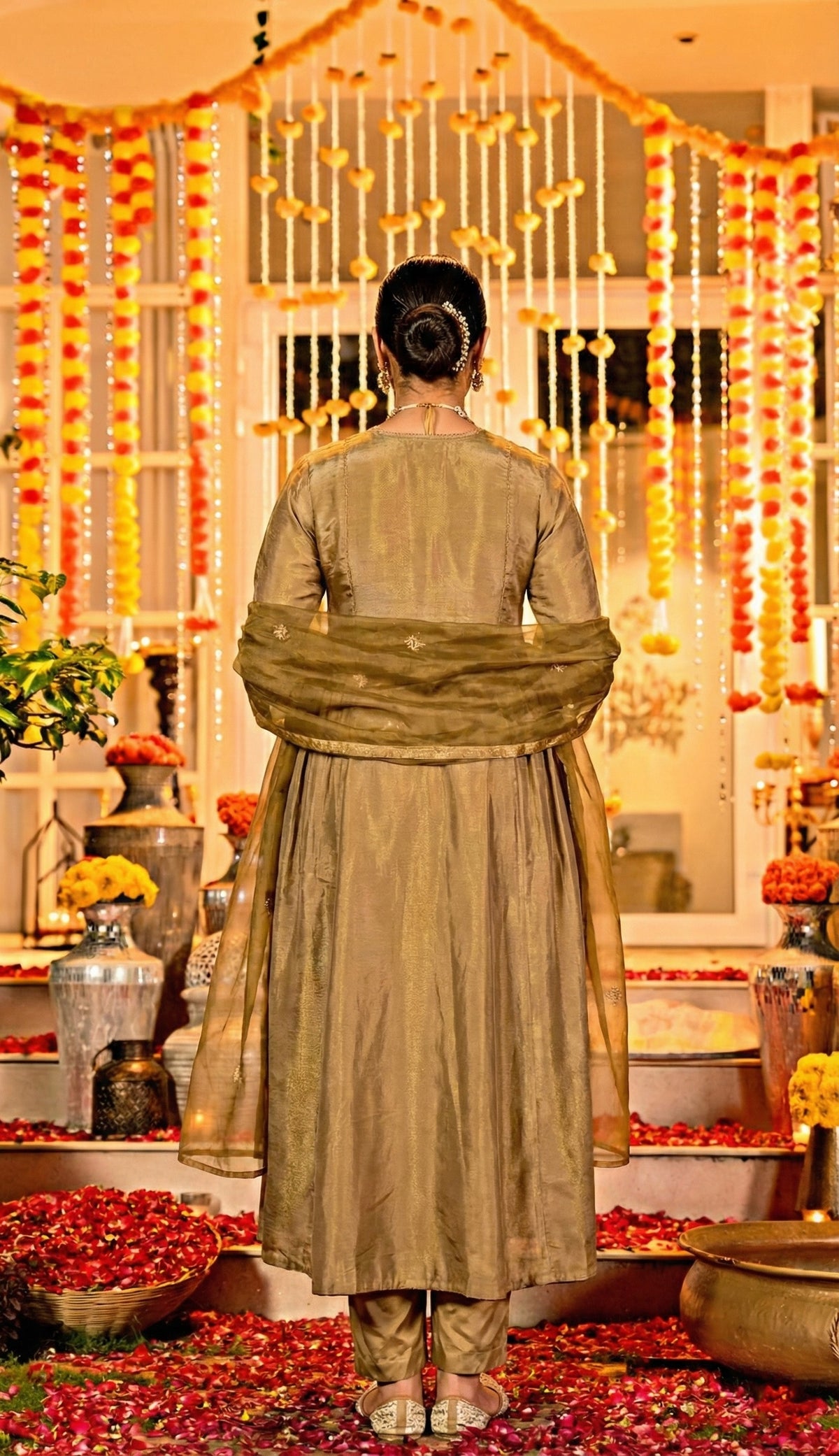 Gold Embroidered A-Line Kurta Suit Set for Women