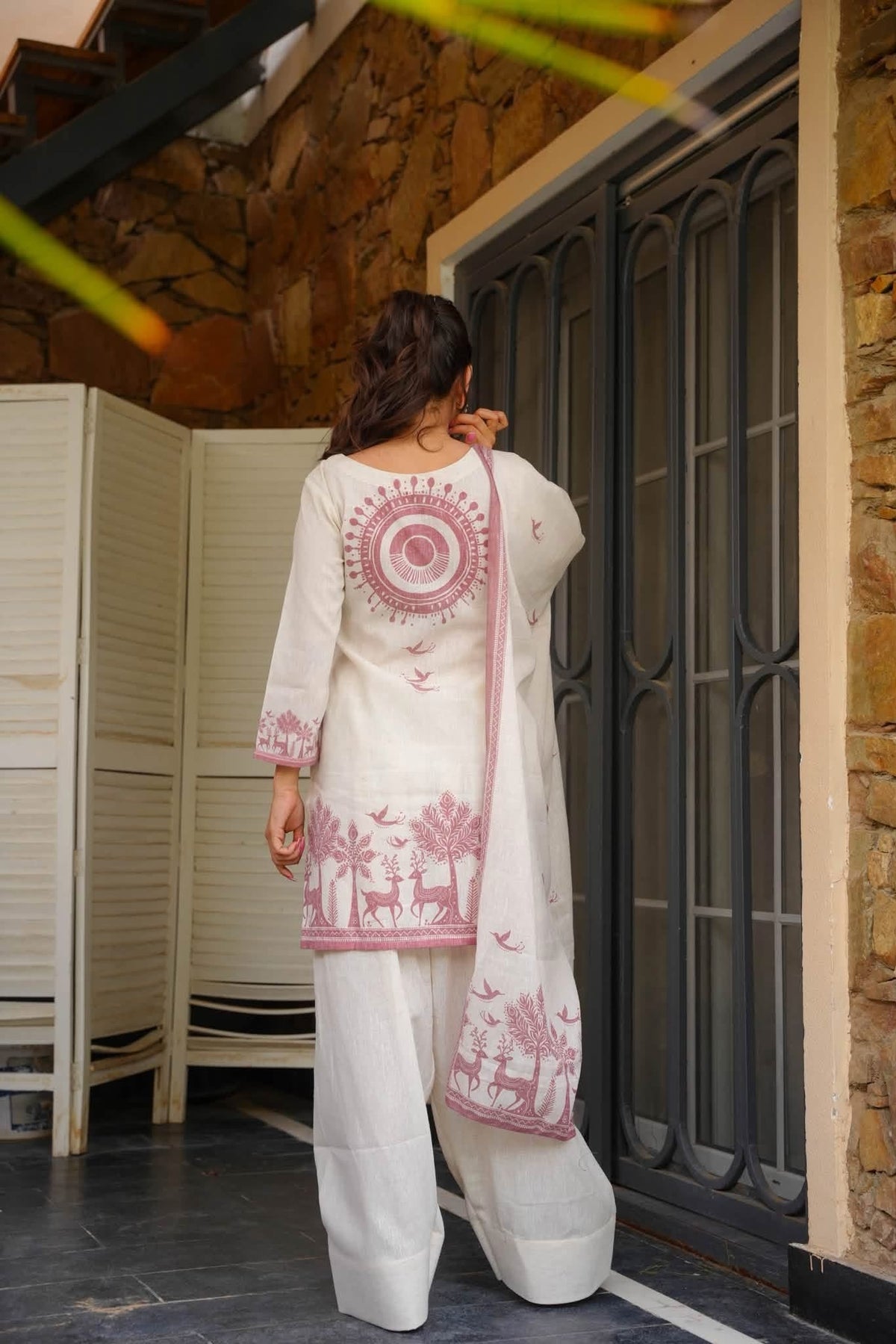 Off White Printed Farshi Salwar Suit Set with Dupatta