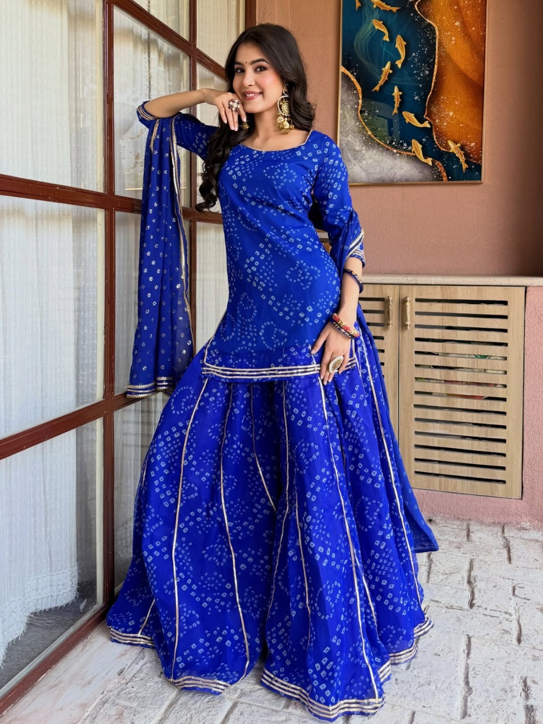 Blue Silk Embroidered Peplum Sharara Set With Dupatta For Women