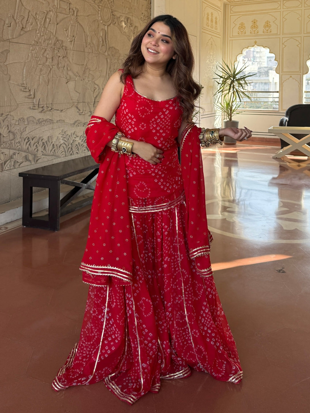 Red Silk Embroidered Peplum Sharara Set With Dupatta For Women