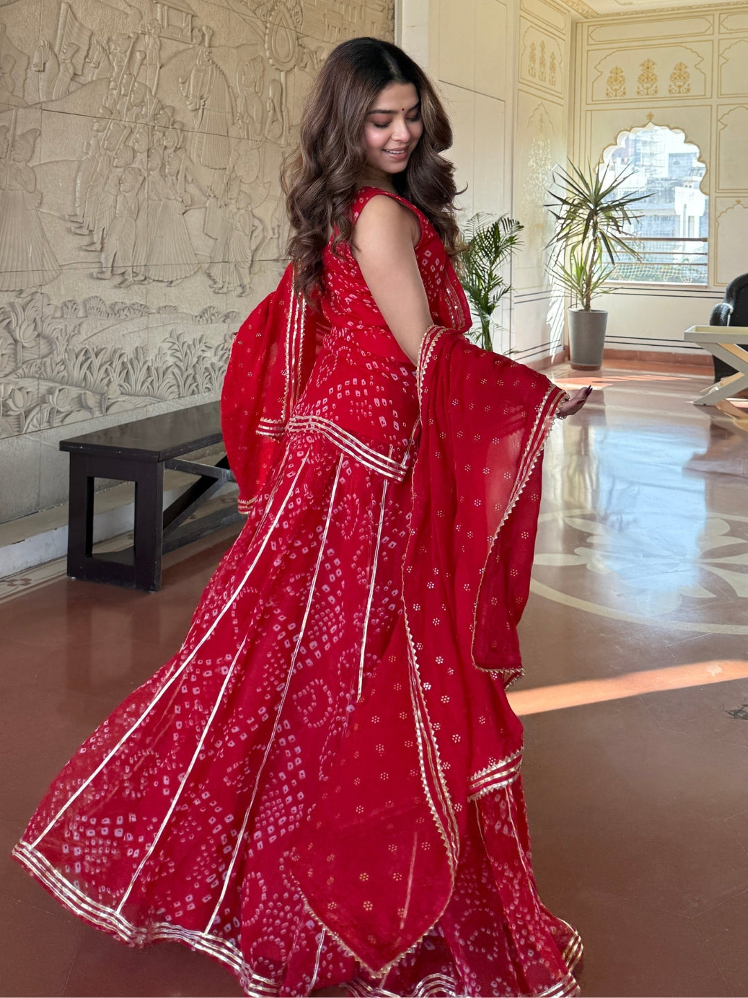 Red Silk Embroidered Peplum Sharara Set With Dupatta For Women