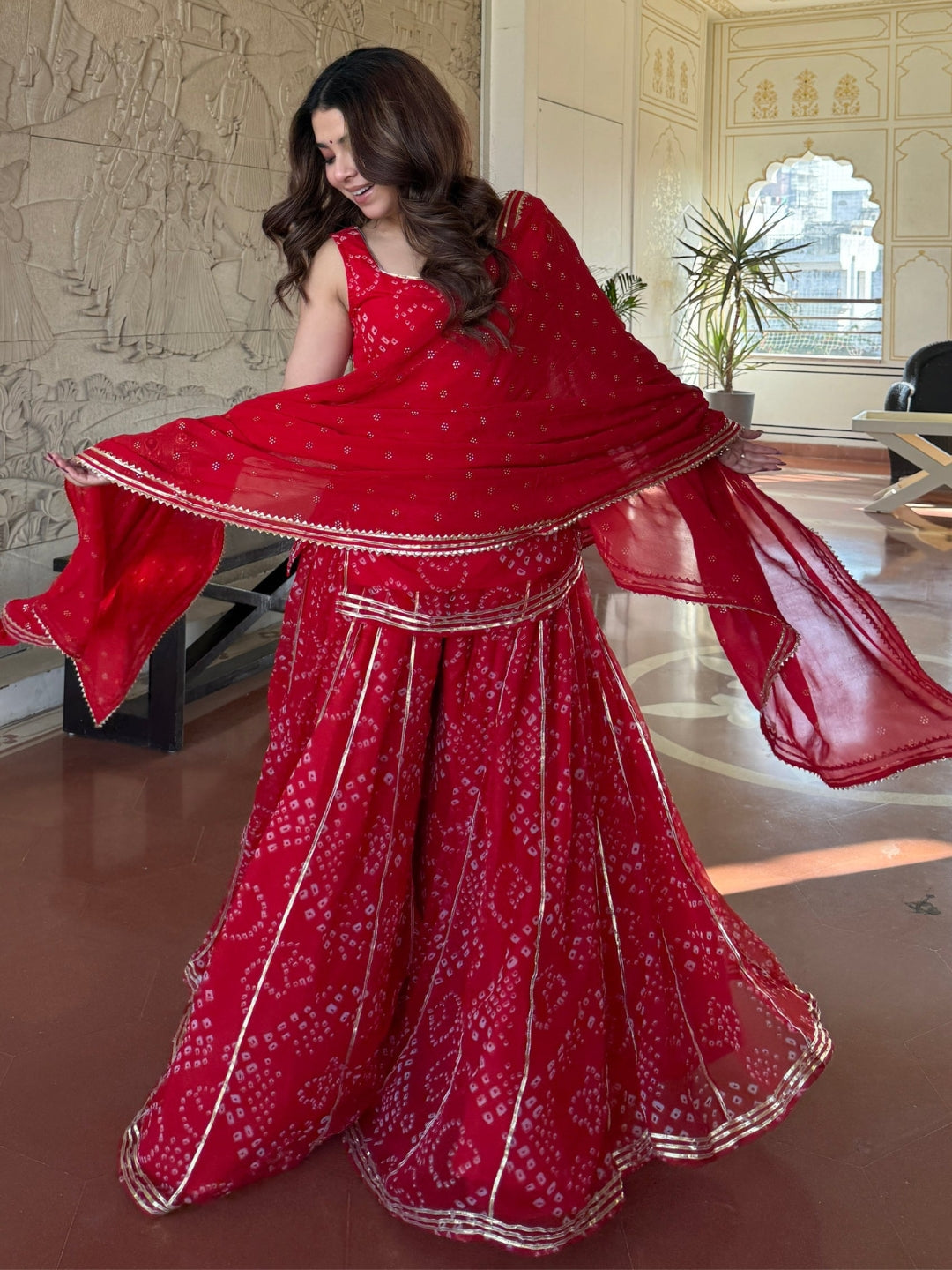 Red Silk Embroidered Peplum Sharara Set With Dupatta For Women
