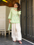 Women's Premium Pista Green Silk Printed Kurta Set with Farshi Salwar
