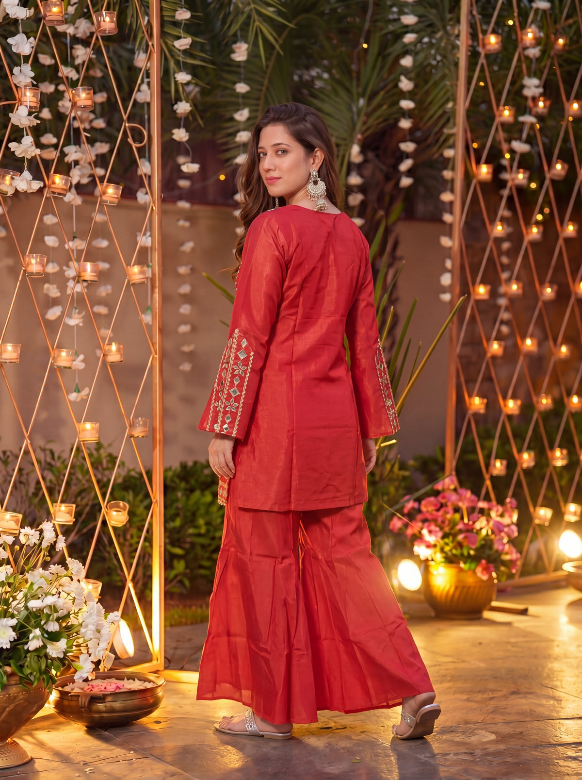 Rust Signature Mirror Embellished Palazzo Set