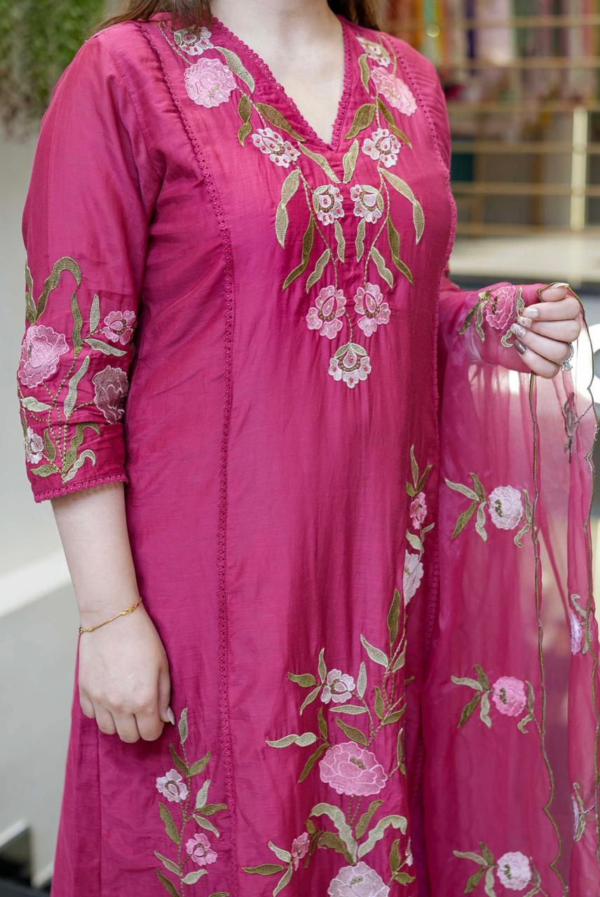 Naysa Pink Silk Anarkali Kurta Set with Dupatta for Women