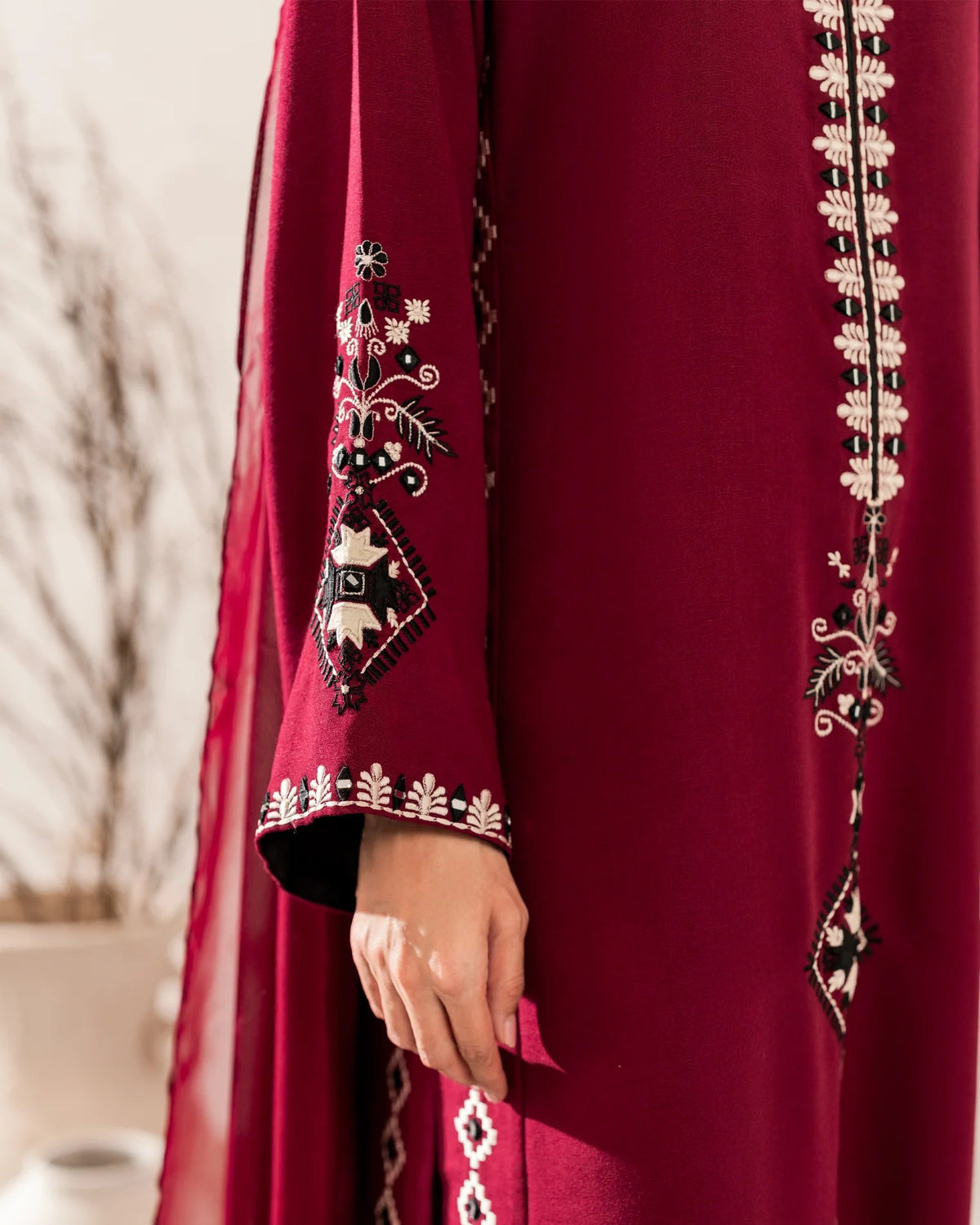 Maroon Embroidered Straight Kurta Suit Set for Women