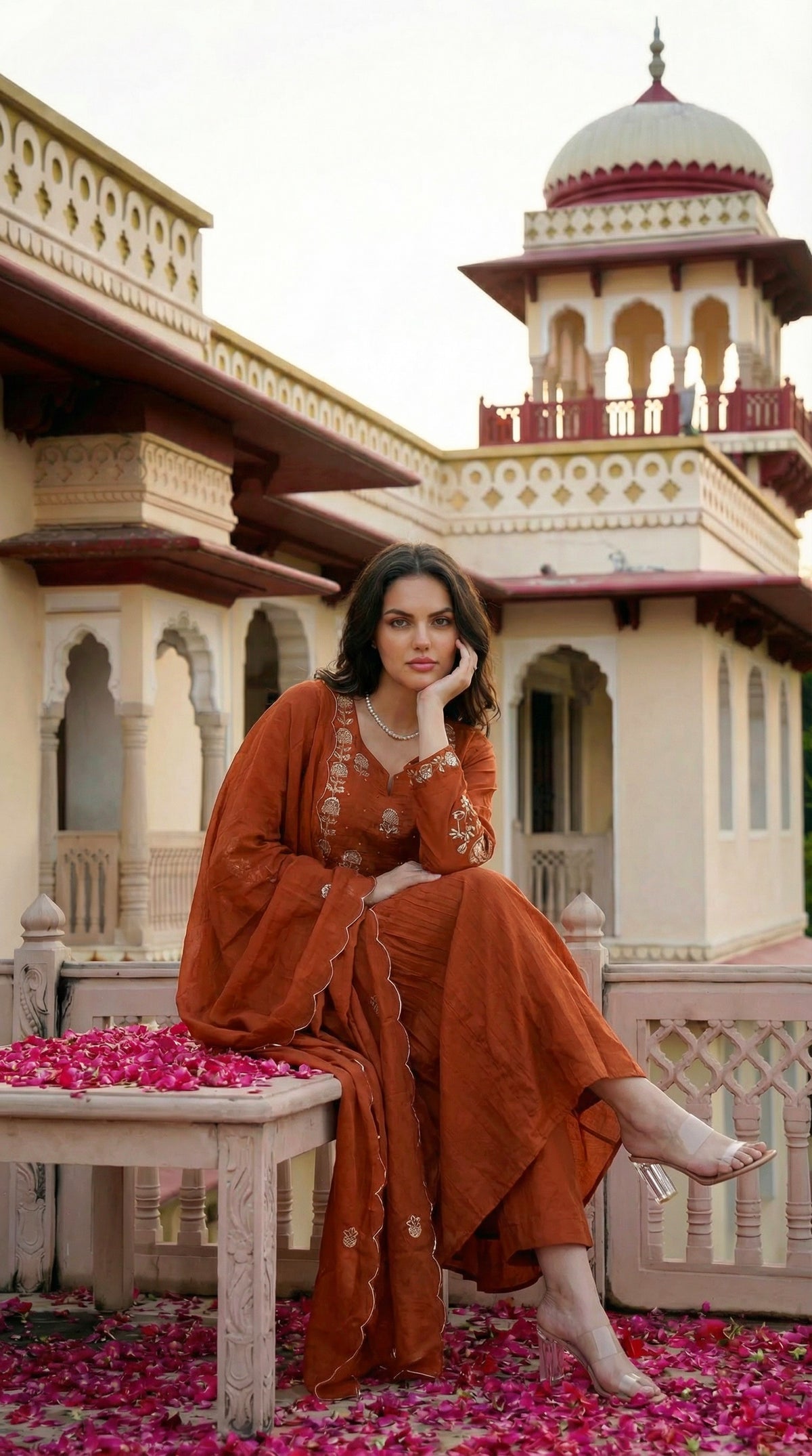 Pariza Orange Silk Anarkali Kurta Set with Dupatta for Women