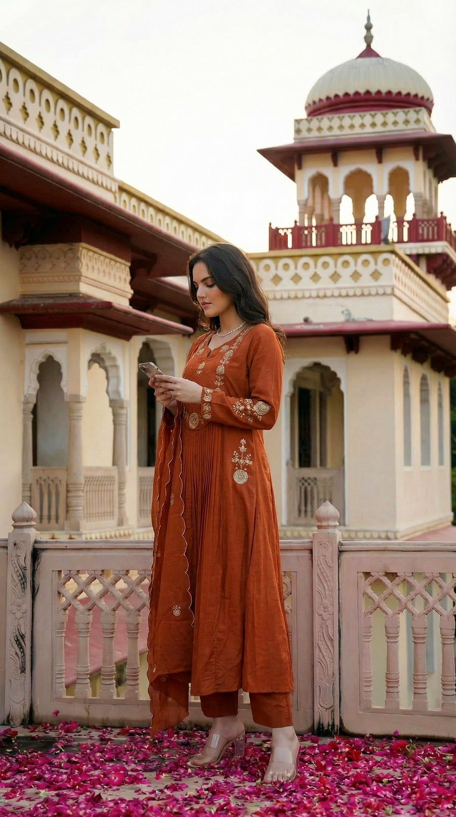 Pariza Orange Silk Anarkali Kurta Set with Dupatta for Women