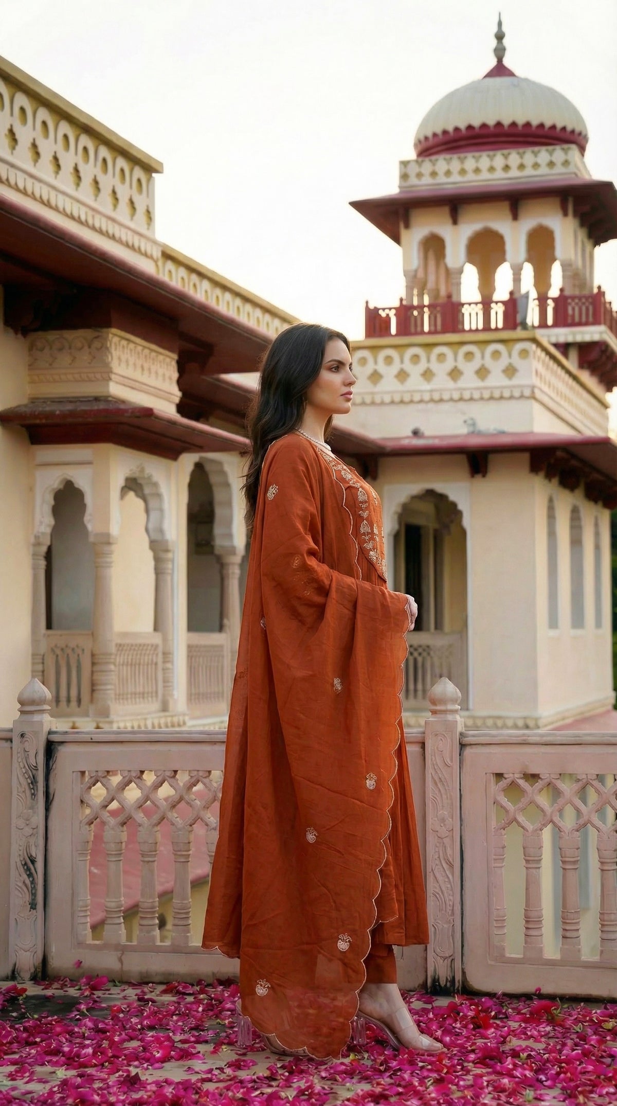 Pariza Orange Silk Anarkali Kurta Set with Dupatta for Women