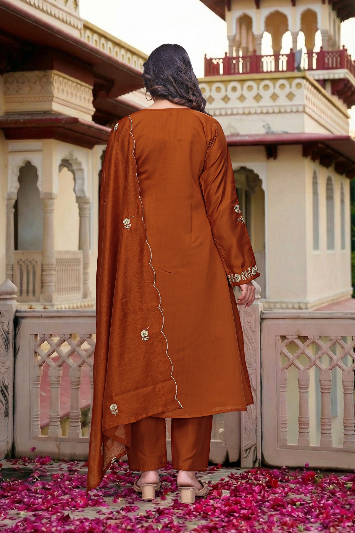 Pariza Orange Silk Anarkali Kurta Set with Dupatta for Women