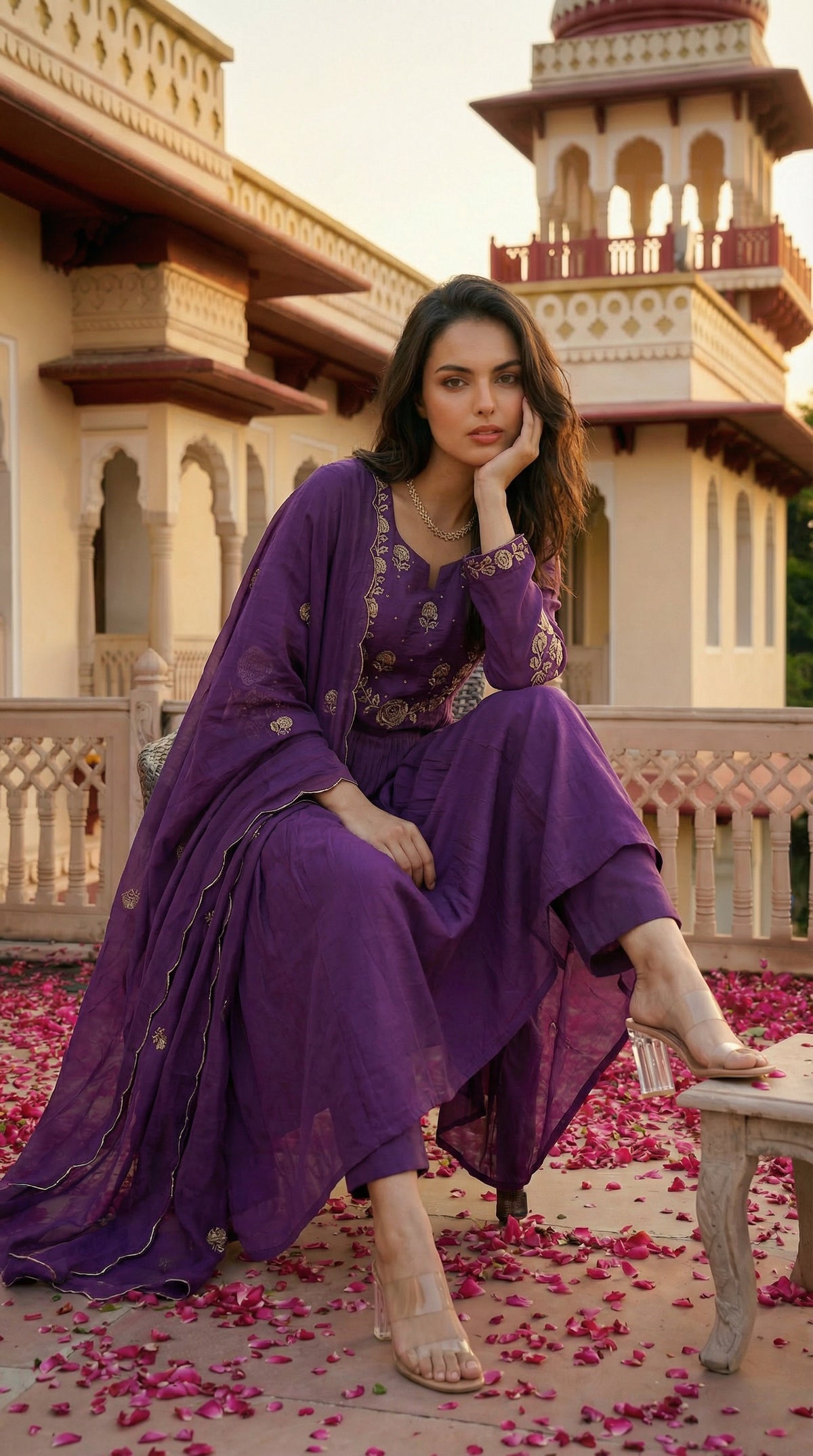 Pariza Wine Silk Anarkali Kurta Set with Dupatta for Women