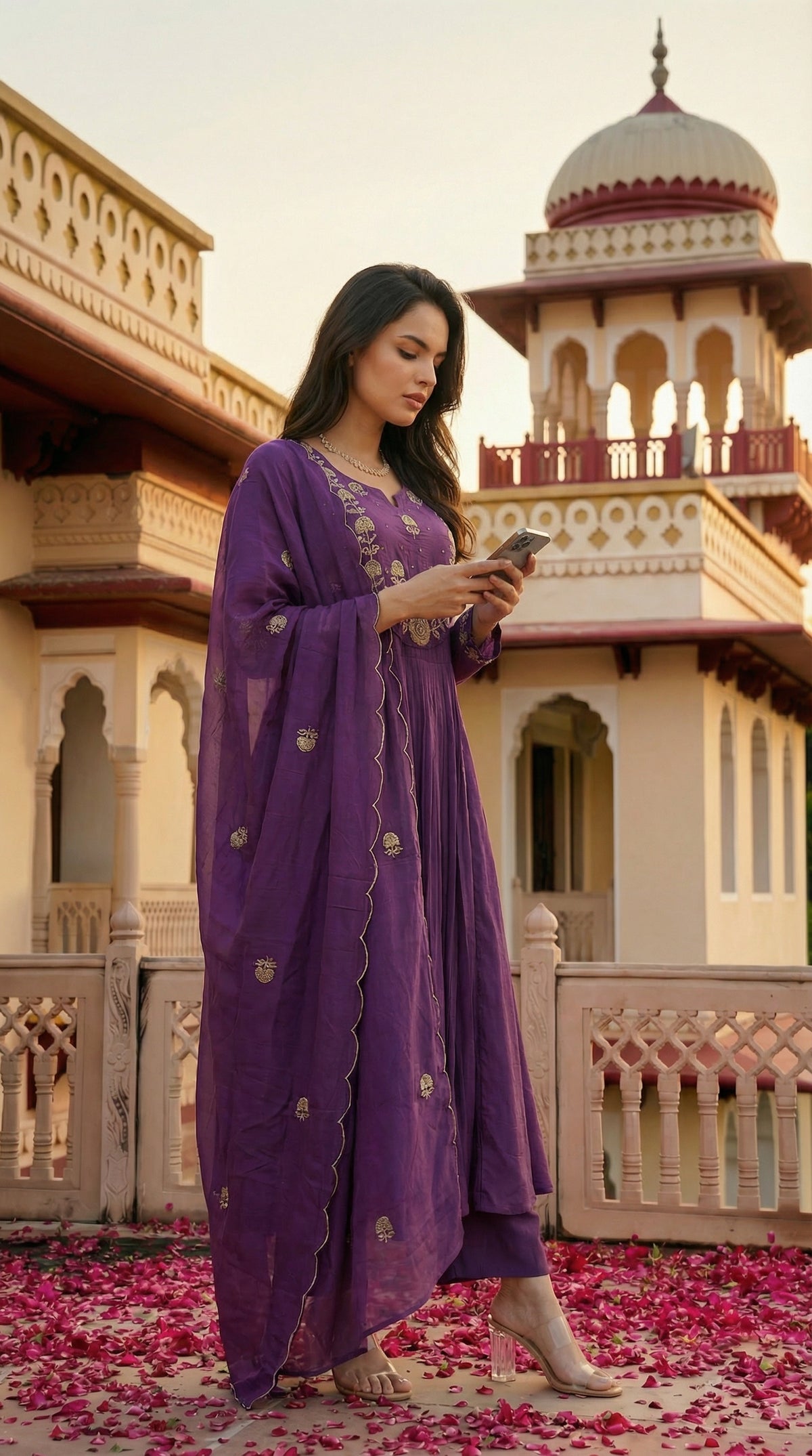 Pariza Wine Silk Anarkali Kurta Set with Dupatta for Women