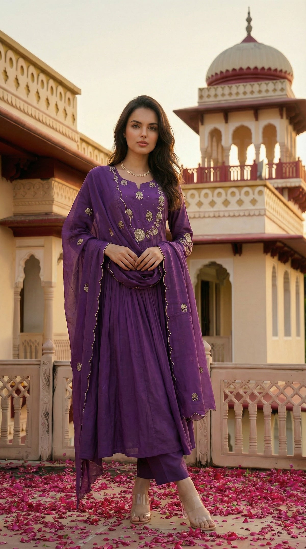 Pariza Wine Silk Anarkali Kurta Set with Dupatta for Women