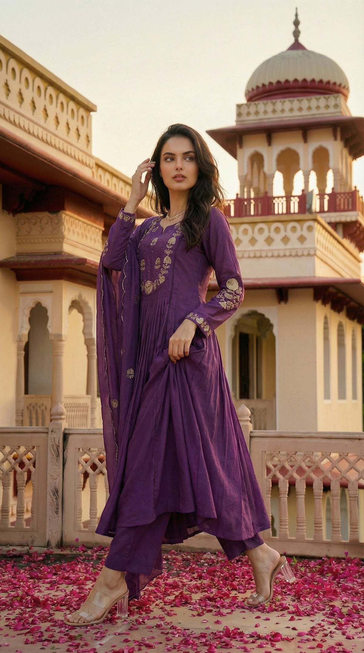 Pariza Wine Silk Anarkali Kurta Set with Dupatta for Women